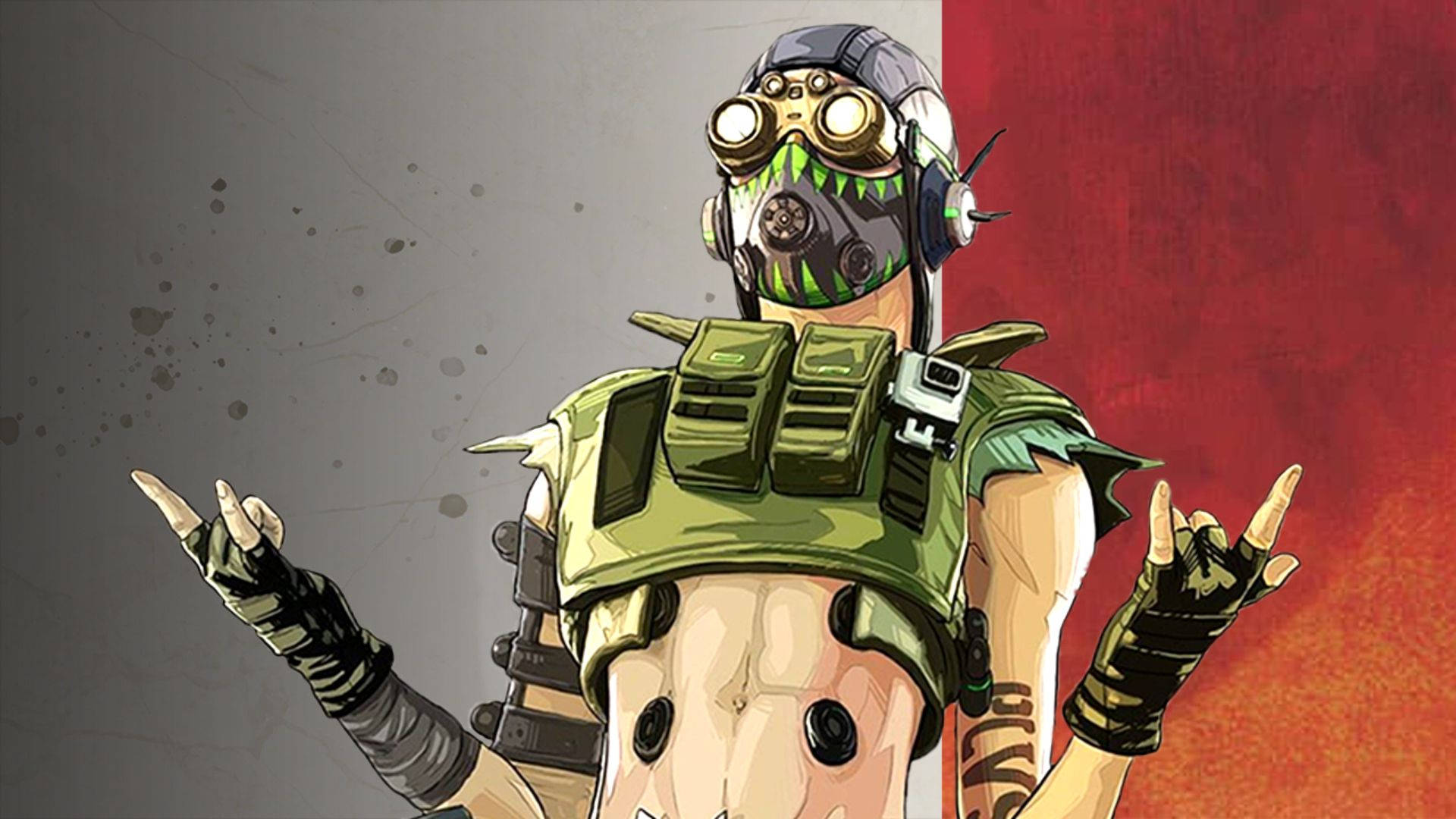 Apex Legends Octane, green tactical vest, gas mask, Full HD Desktop Wallpaper