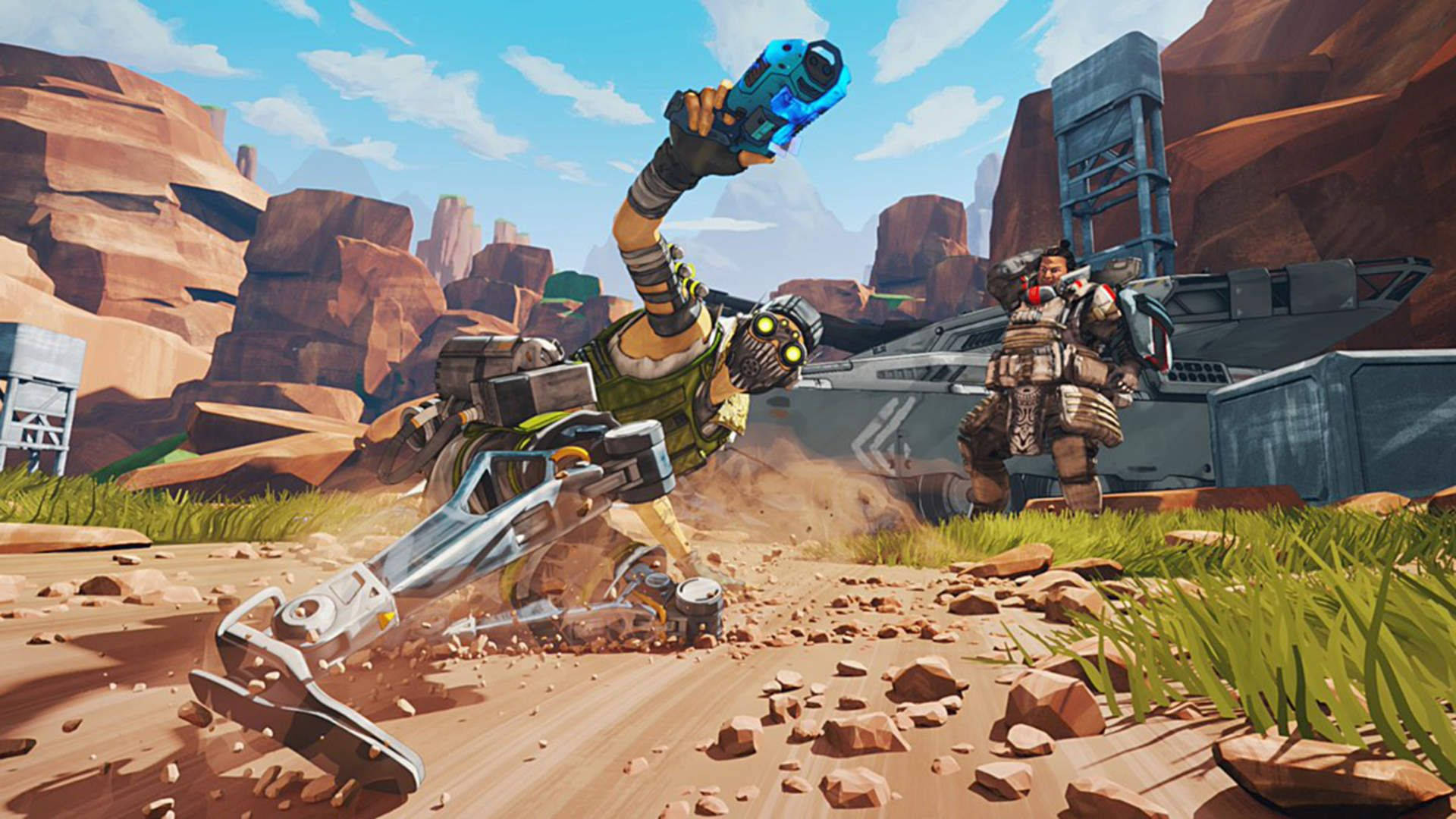 Apex Legends Octane, desert canyon, blue weapon, Full HD Desktop Wallpaper