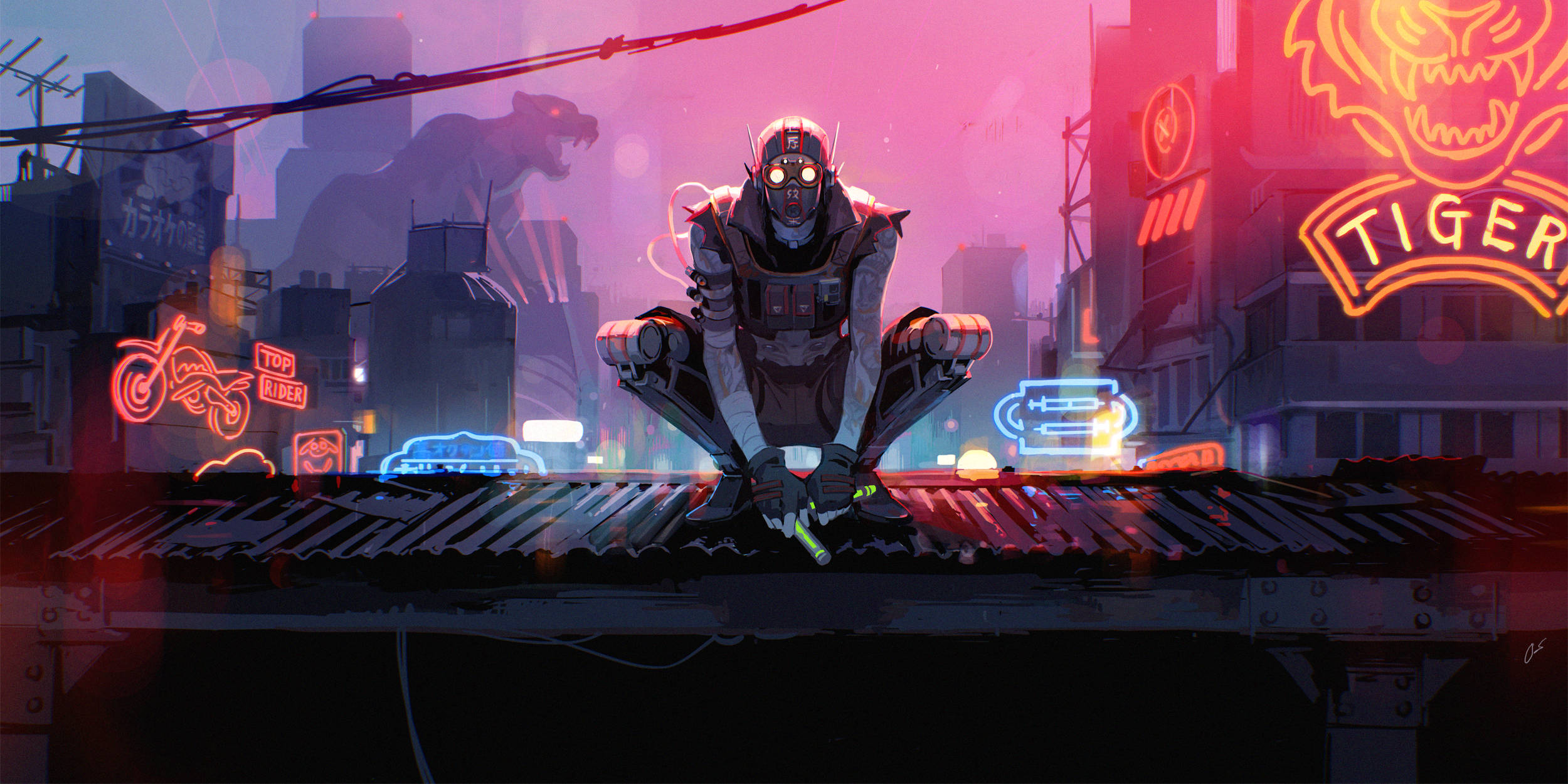 Apex Legends Octane, rooftop, neon signs, Full HD Desktop Wallpaper