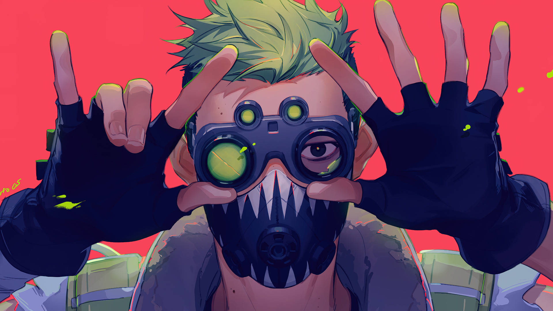 Apex Legends Octane, One Eye, green hair, Full HD Desktop Wallpaper