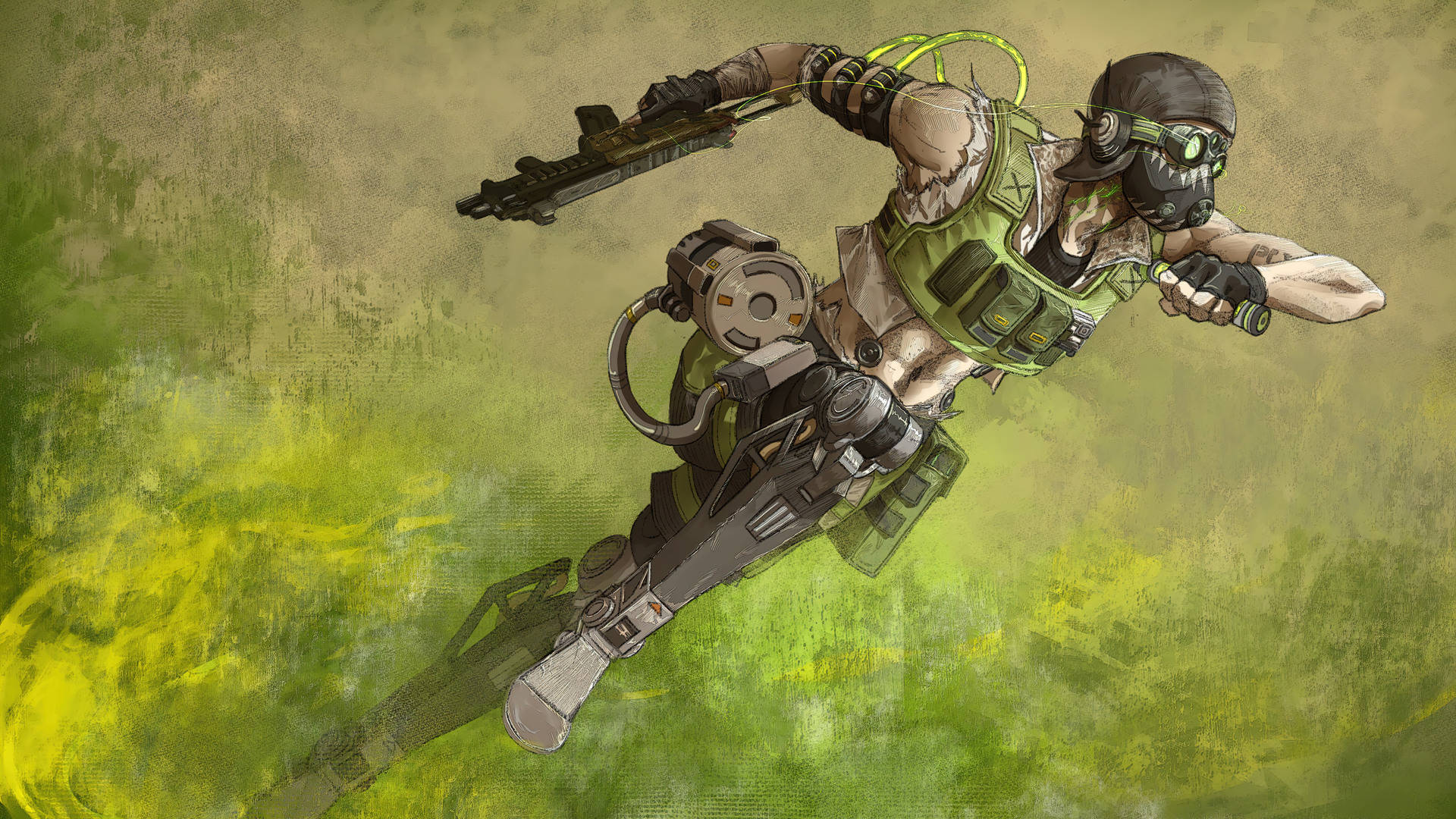 Apex Legends Octane, green armor, green and yellow background, Full HD Desktop Wallpaper