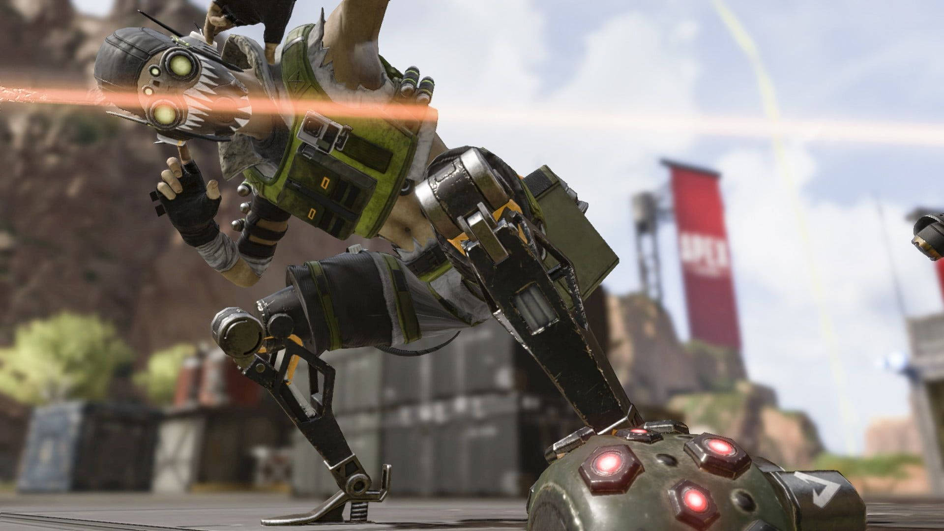 Apex Legends Octane, green and black armor, glowing orange weapon, Full HD Desktop Wallpaper
