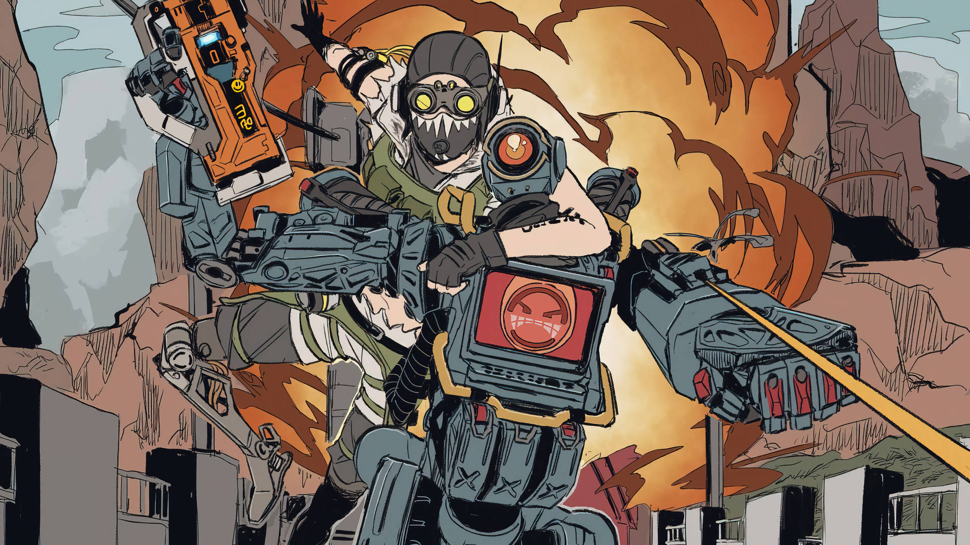 Apex Legends Octane, futuristic armor, glowing weapon, Full HD Desktop Wallpaper