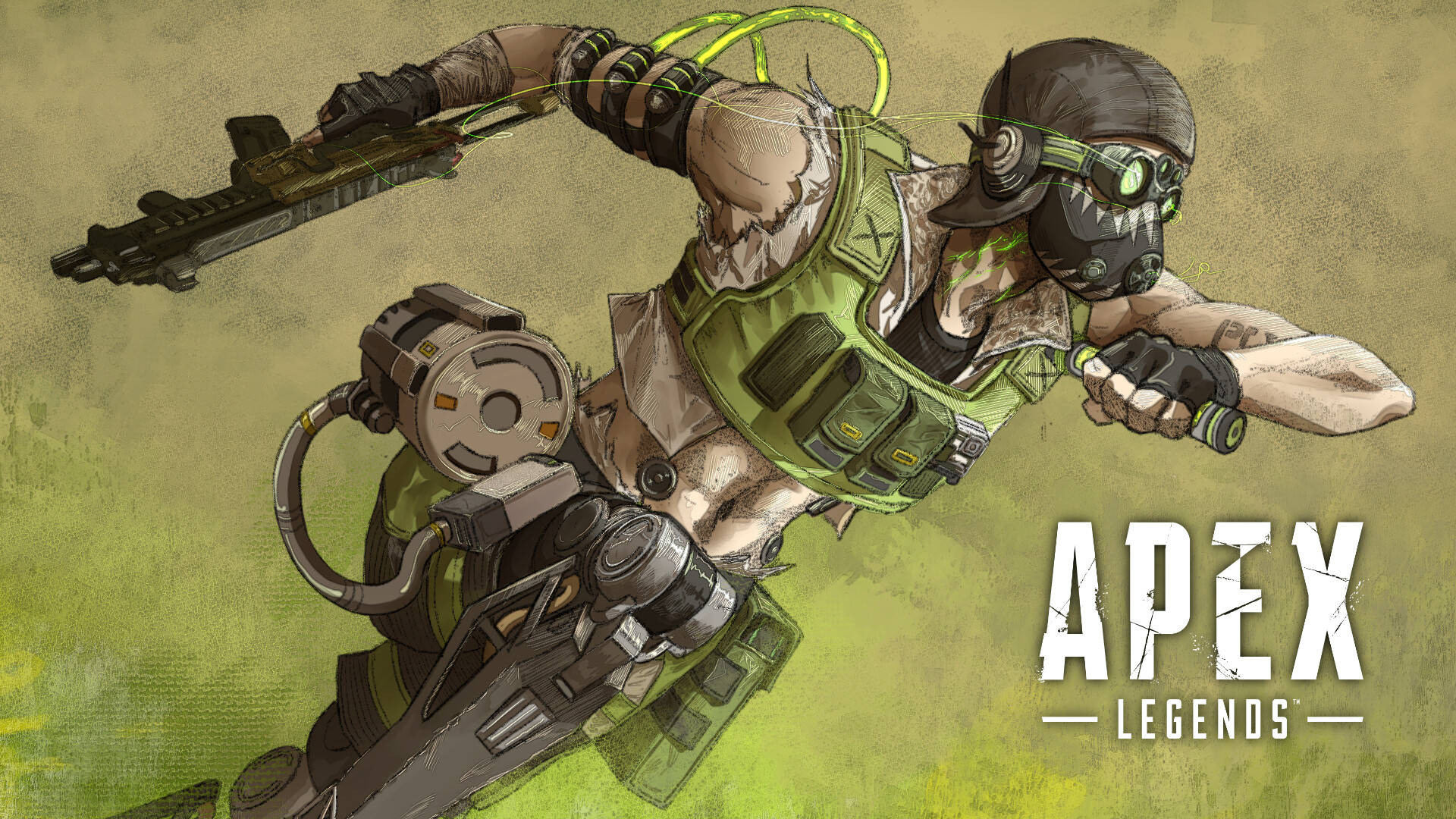 Apex Legends Octane, green tactical gear, textured olive background, Full HD Desktop Wallpaper
