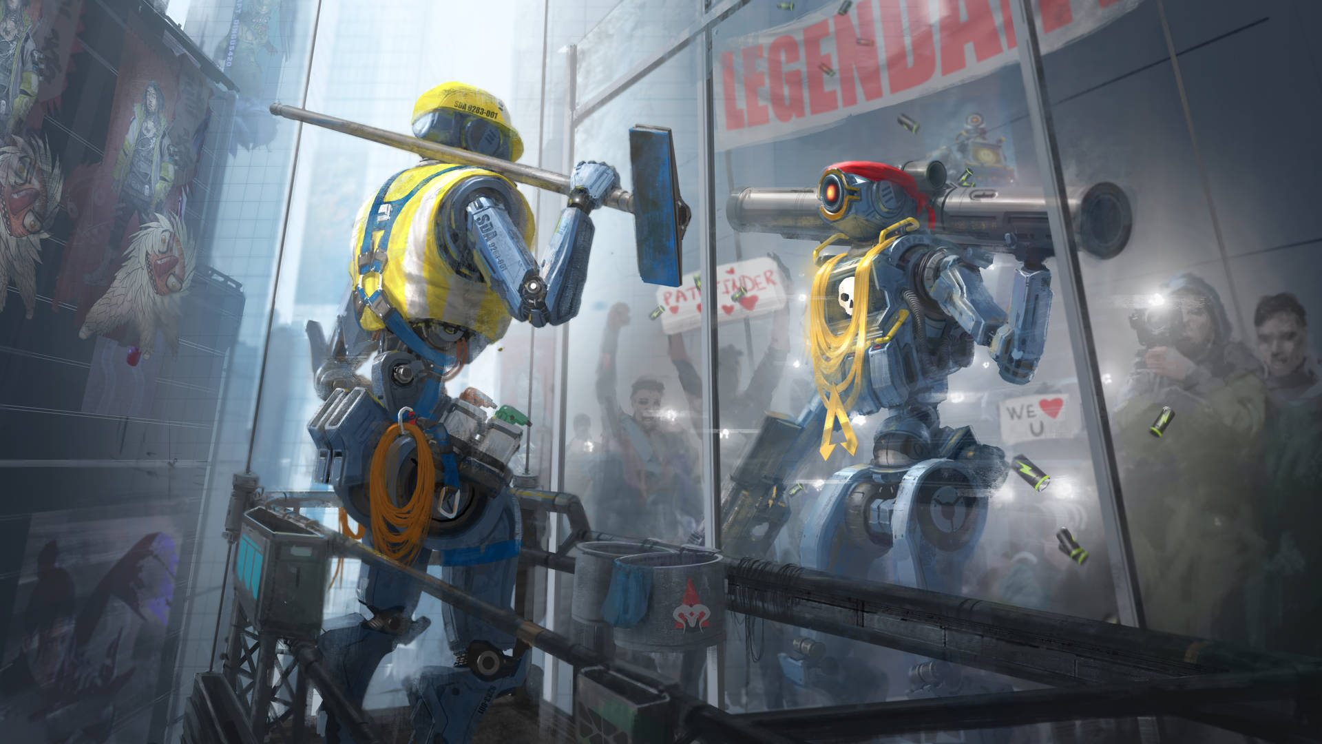 Apex Legends Octane, mirror, yellow vests, Full HD Desktop Wallpaper