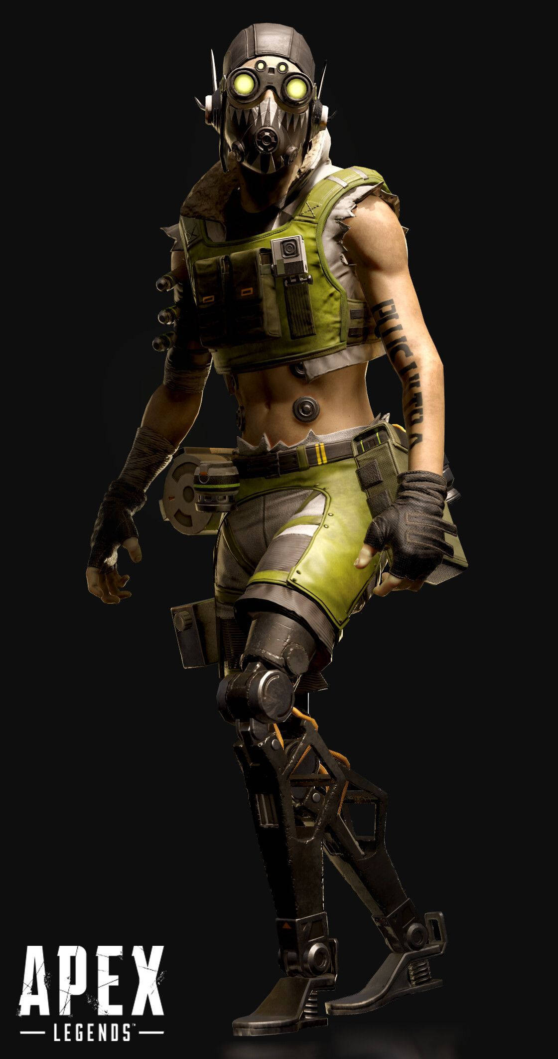 Apex Legends Octane, green tactical gear, glowing gas mask, Full HD Phone Wallpaper
