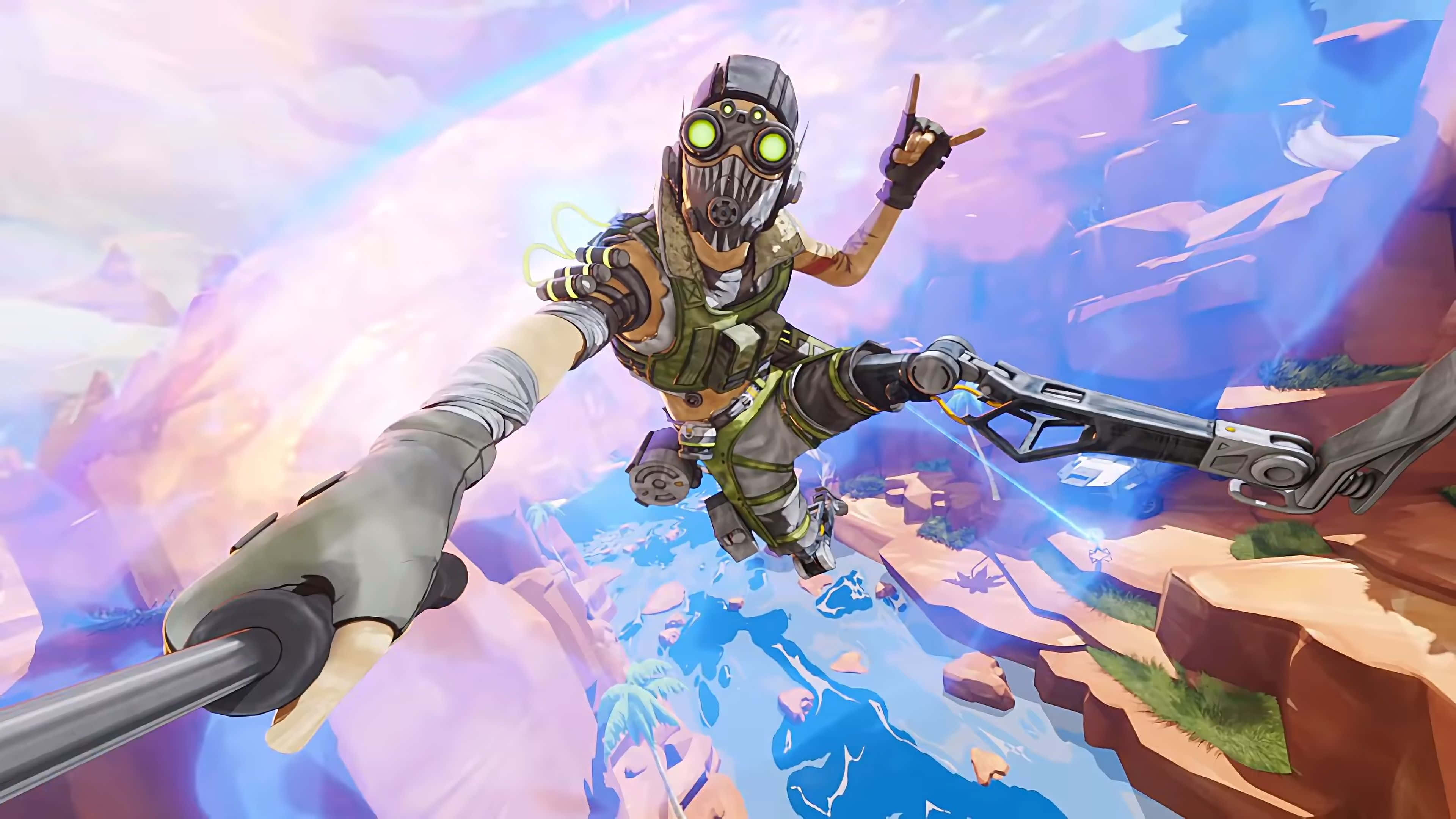 Apex Legends Octane, futuristic masked warrior, glowing eyes, 4K Desktop Wallpaper
