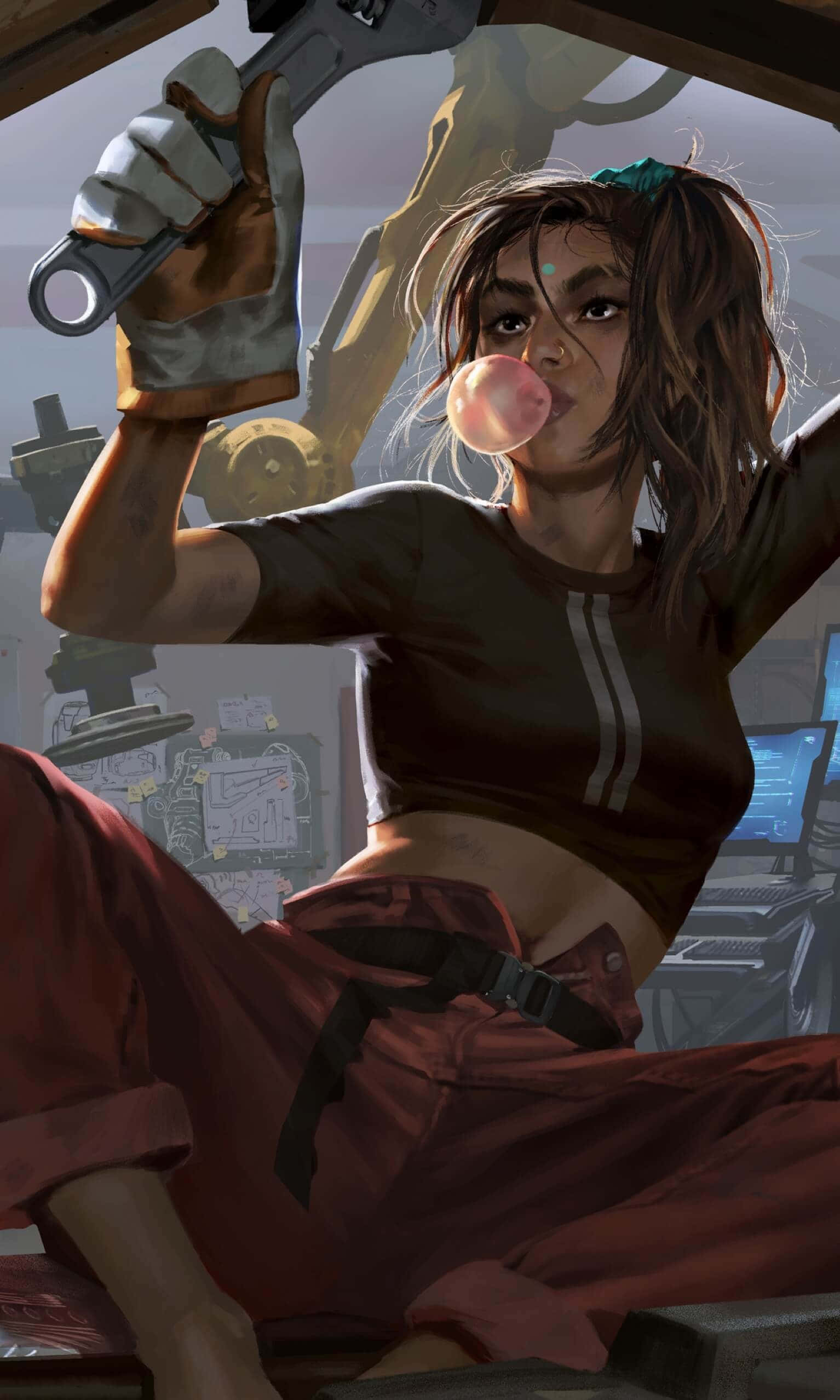 Apex Legends Rampart, anime-style woman, workshop, Full HD Phone Wallpaper