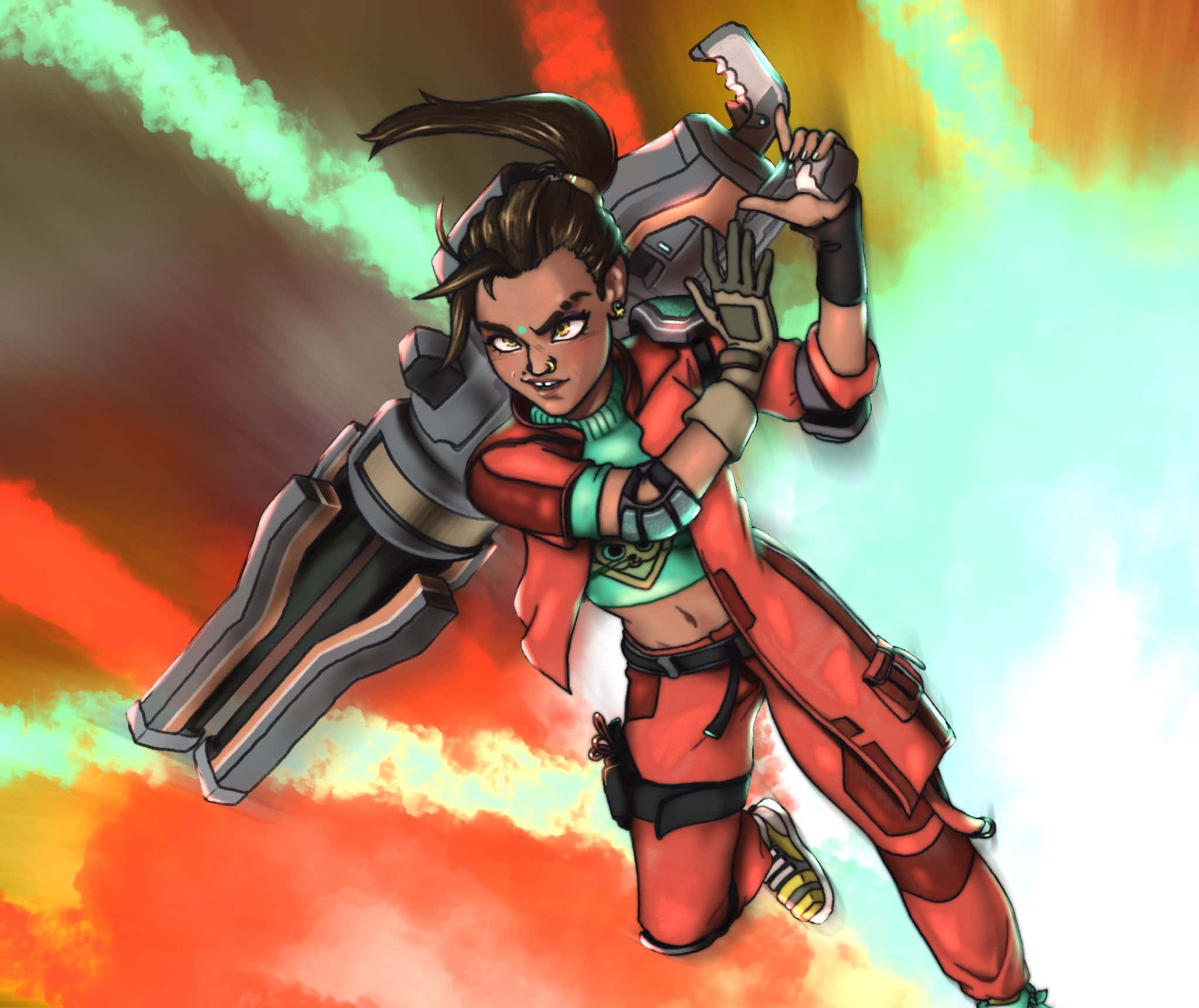 Rampart, Apex Legends, red armor, Full HD Desktop Wallpaper