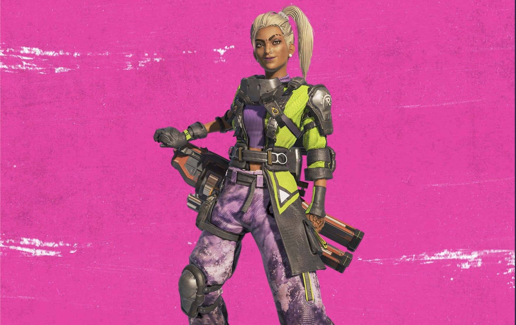 Apex Legends Rampart, neon green, purple tactical gear, HD Desktop Wallpaper