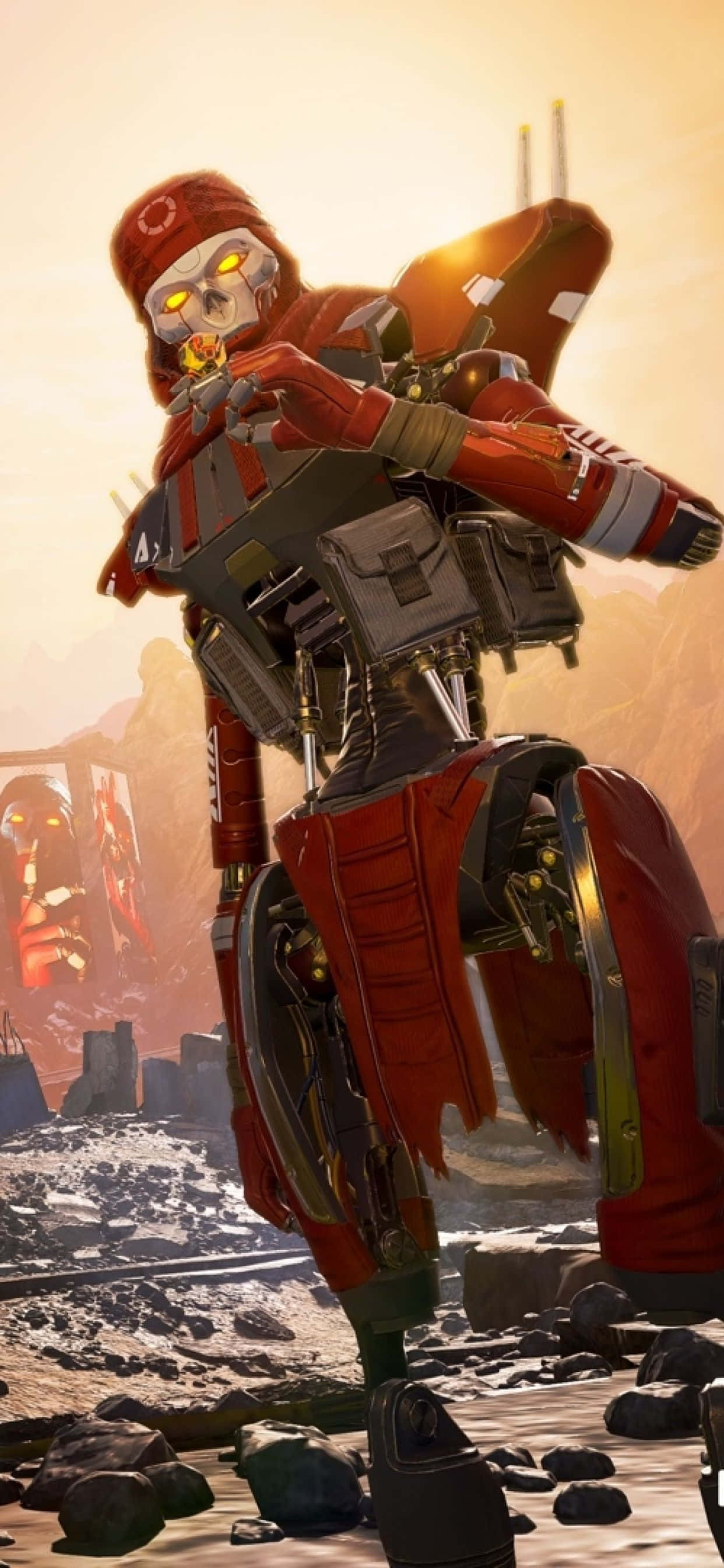 Apex Legends Revenant, red armored robot, glowing yellow eyes, 2K Phone Wallpaper