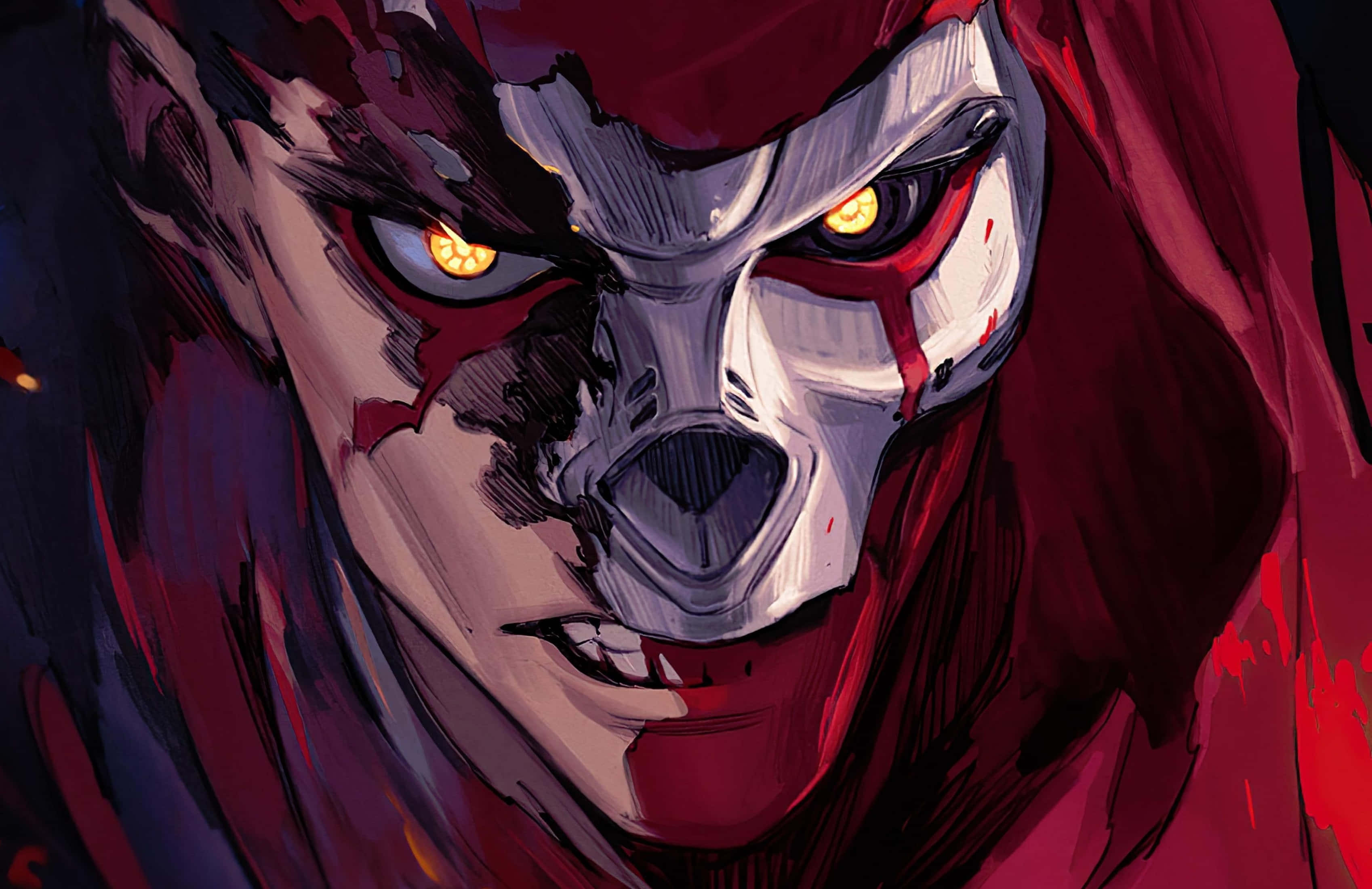 Apex Legends Revenant, glowing yellow eyes, bloodied half-mask, 2K Desktop Wallpaper