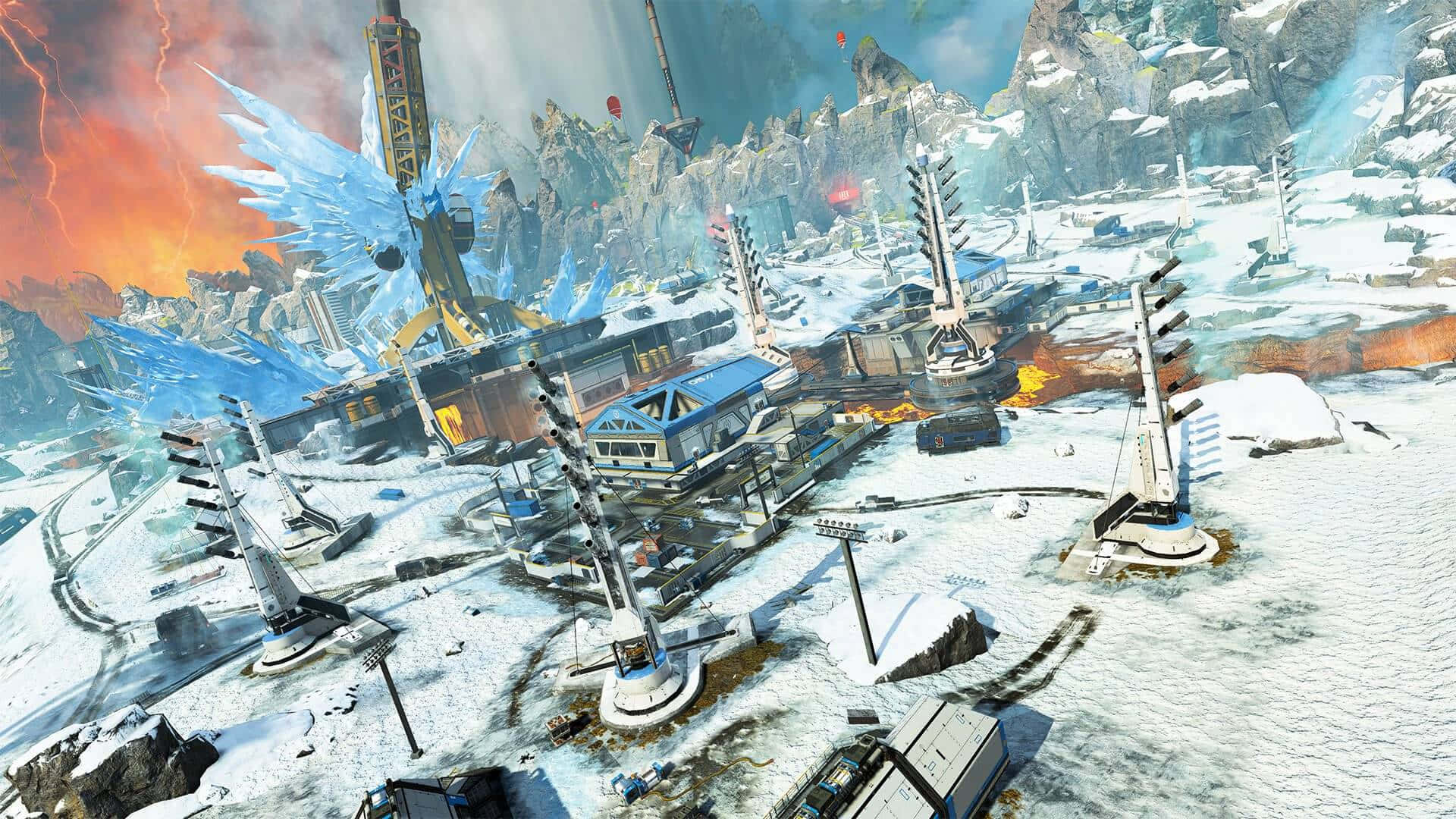 Apex Legends Season 10, snowy futuristic battlefield, glowing structures, Full HD Desktop Wallpaper