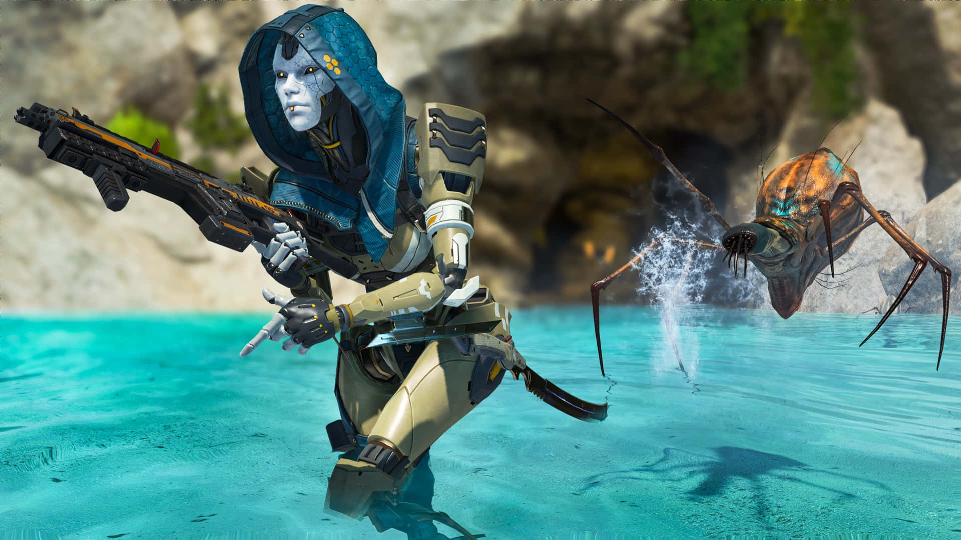 Apex Legends Season 11, blue-skinned warrior, futuristic armor, Full HD Desktop Wallpaper