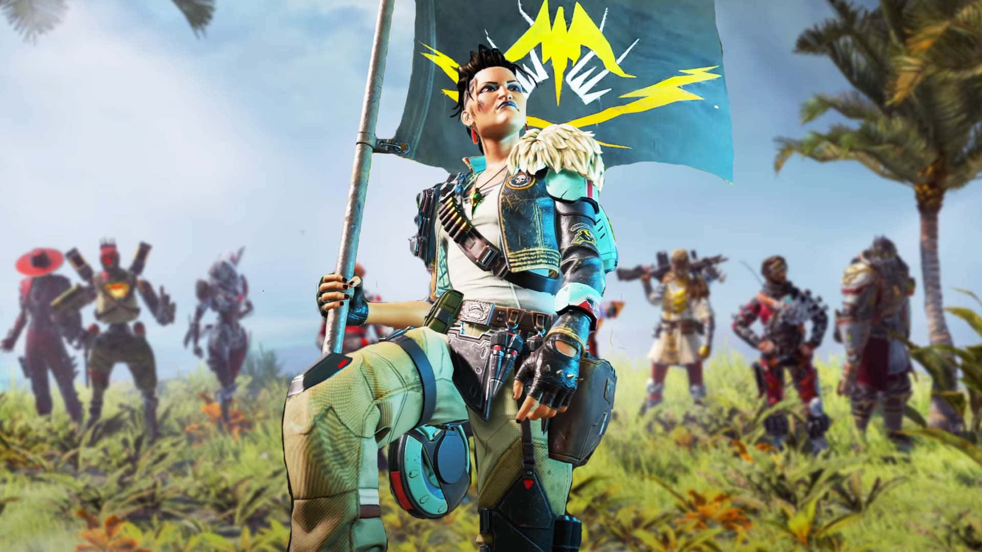 Apex Legends Season 12, yellow lightning bolt emblem, spiky hair, Full HD Desktop Wallpaper