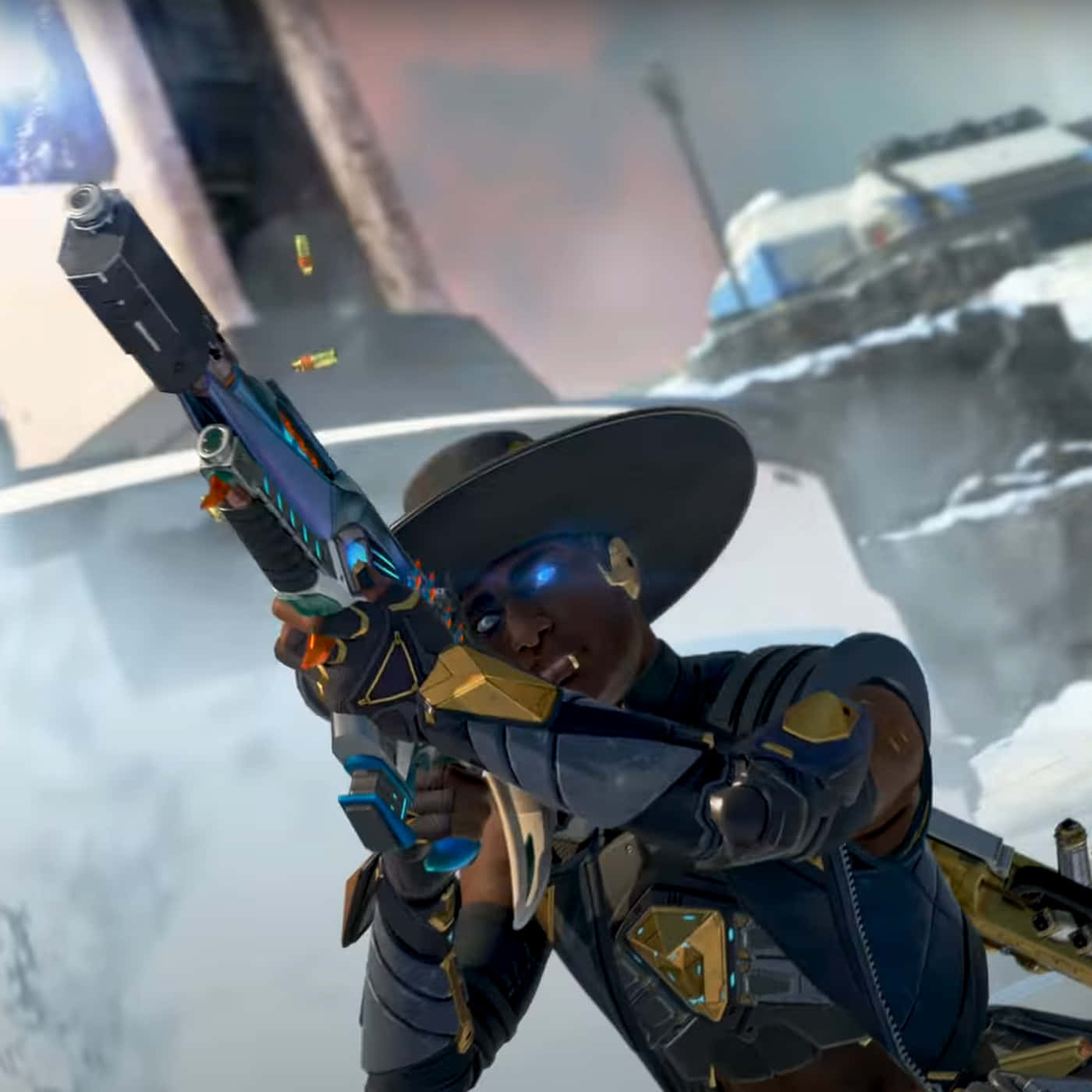 Apex Legends Seer, tactical tracker, glowing blue and gold weapon, HD Desktop Wallpaper