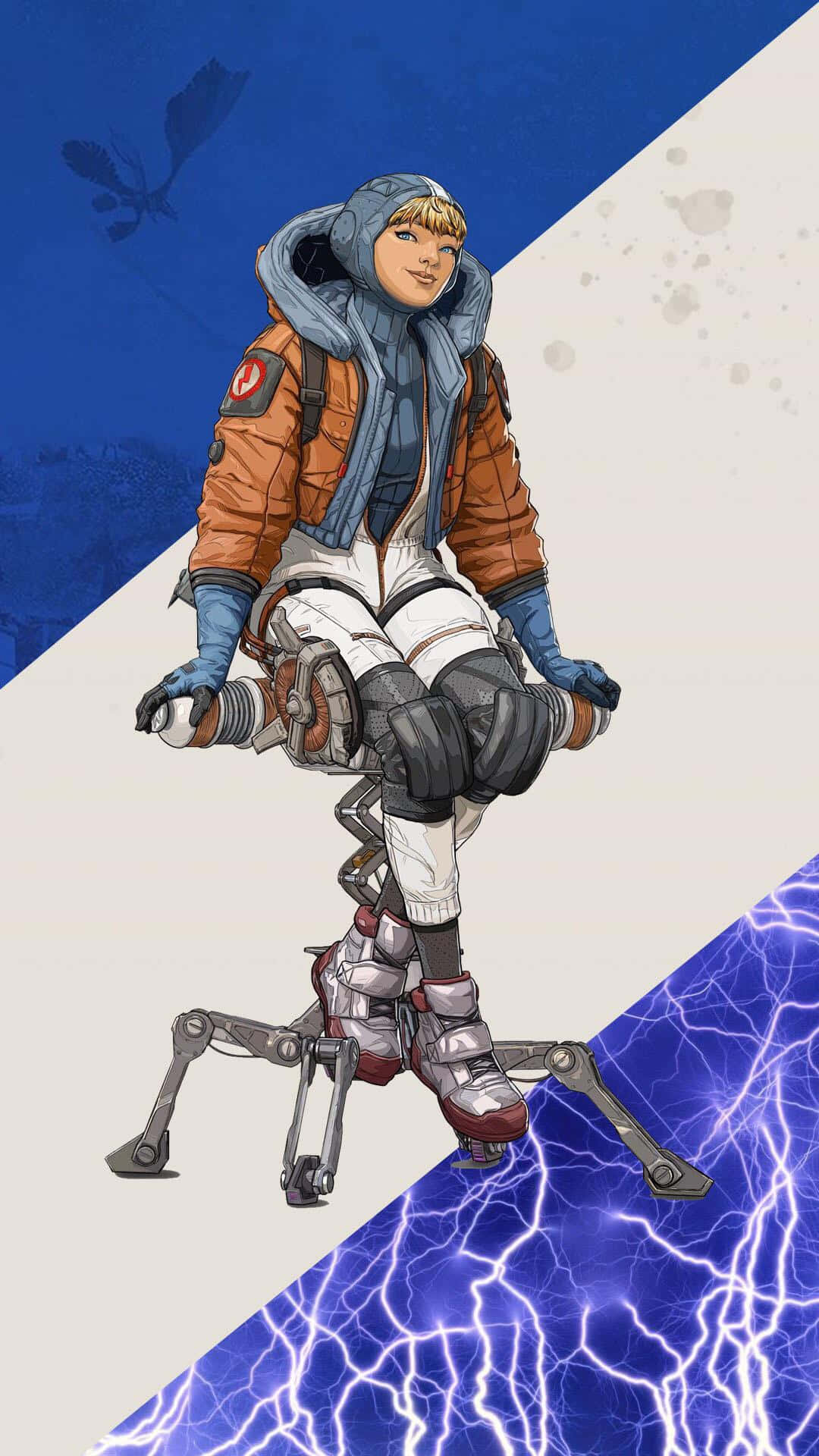 Apex Legends Wattson, orange and blue flight suit, mechanical exoskeleton, Full HD Phone Wallpaper