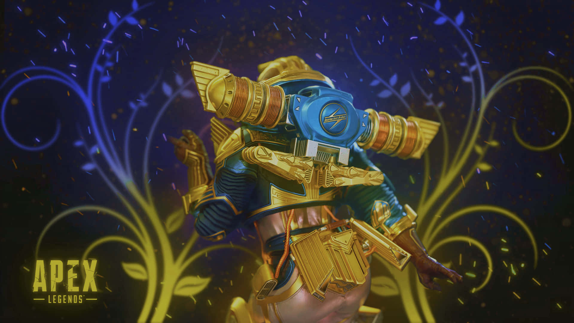 Apex Legends Wattson, golden armored, dark blue background, Full HD Desktop Wallpaper