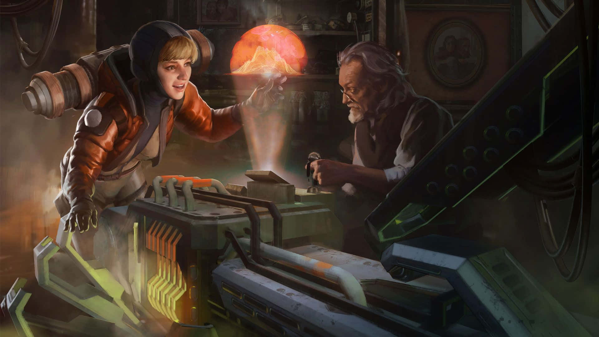 Apex Legends Wattson, hologram, glowing orange orb, Full HD Desktop Wallpaper