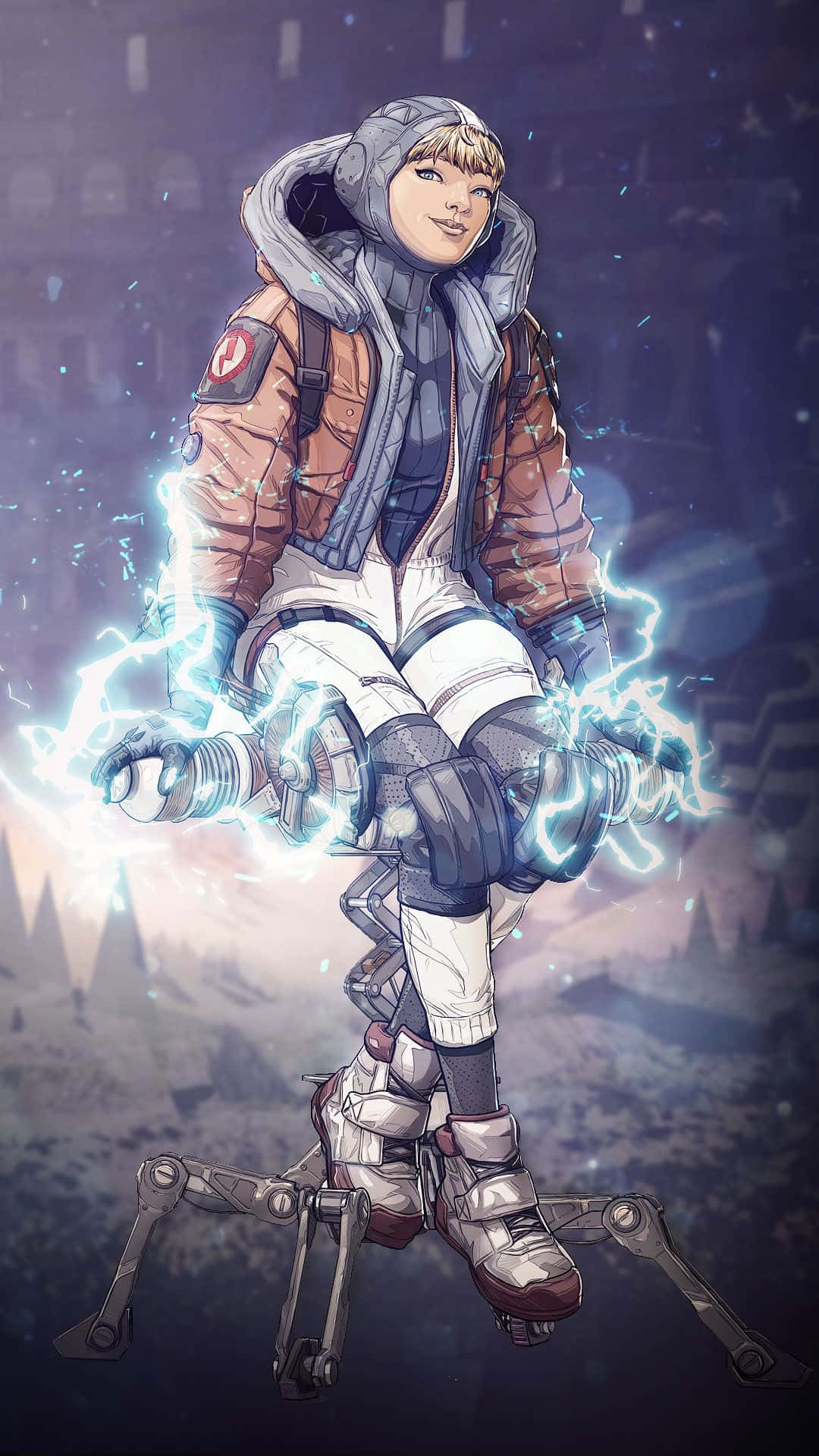 Apex Legends Wattson, futuristic suit, glowing blue energy, Full HD Phone Wallpaper