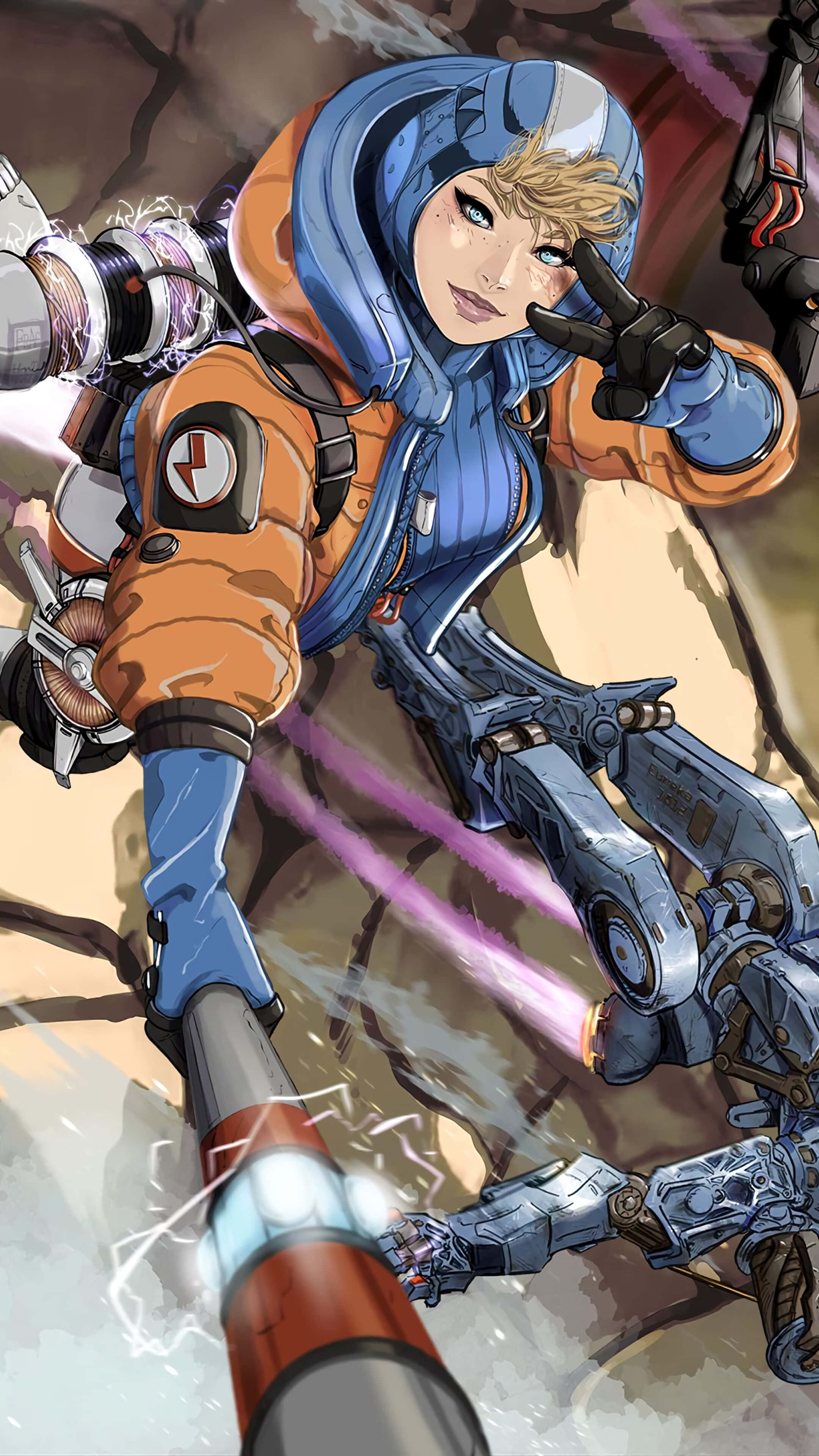 Apex Legends, Wattson, blue and orange armor, 4K Phone Wallpaper