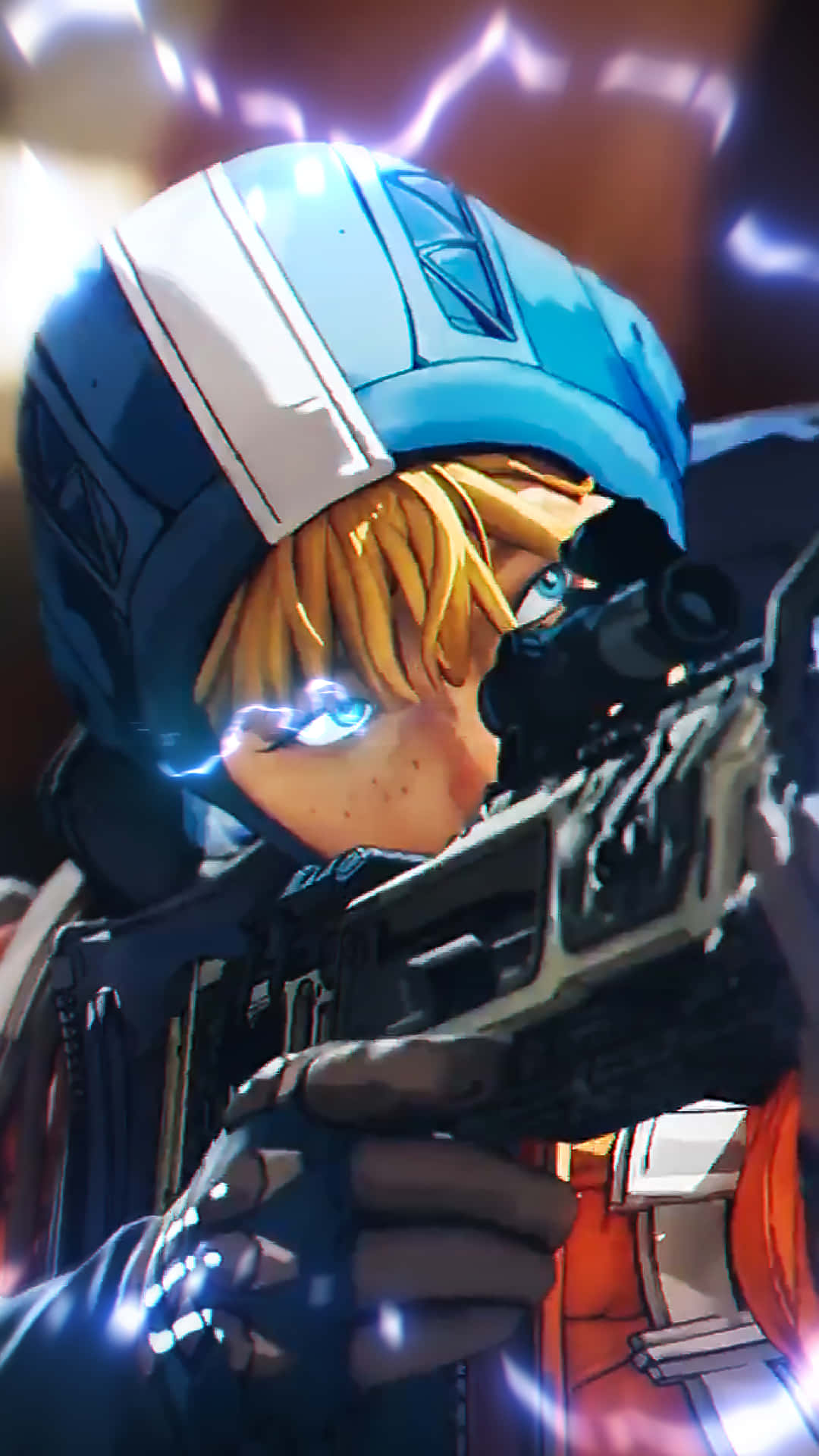 Apex Legends Wattson, blue helmet, glowing rifle, Full HD Phone Wallpaper