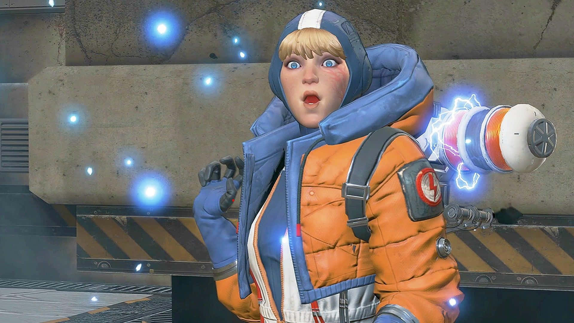Apex Legends Wattson, blonde character, orange and blue jacket, Full HD Desktop Wallpaper