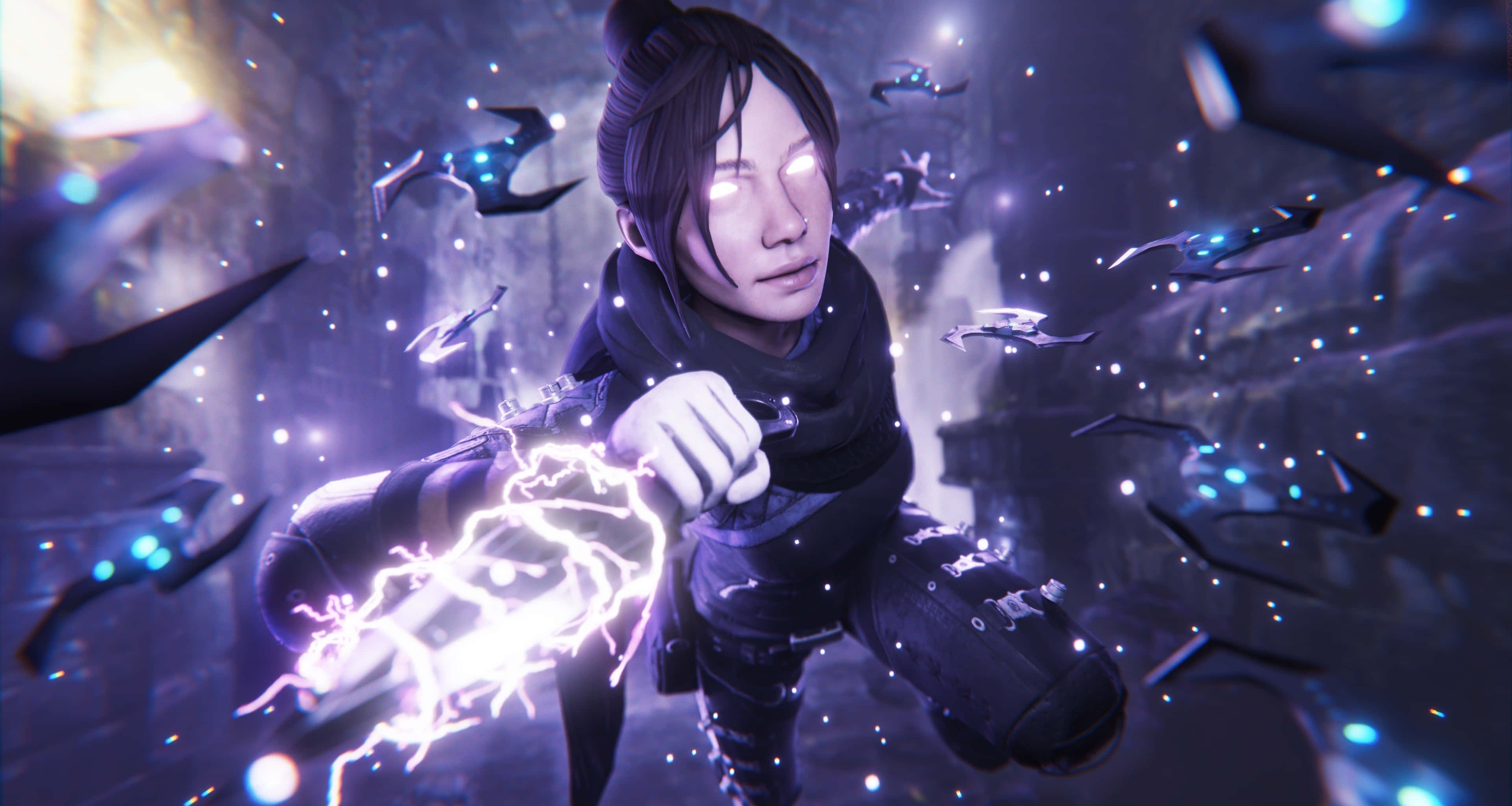 Apex Legends Wraith, black robes, glowing lightning, 4K Desktop Wallpaper