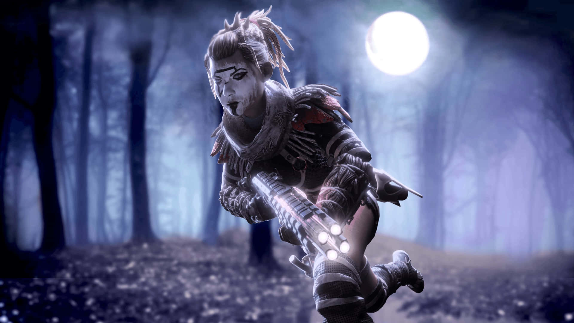 Apex Legends Wraith, glowing weapon, misty moonlit forest, Full HD Desktop Wallpaper