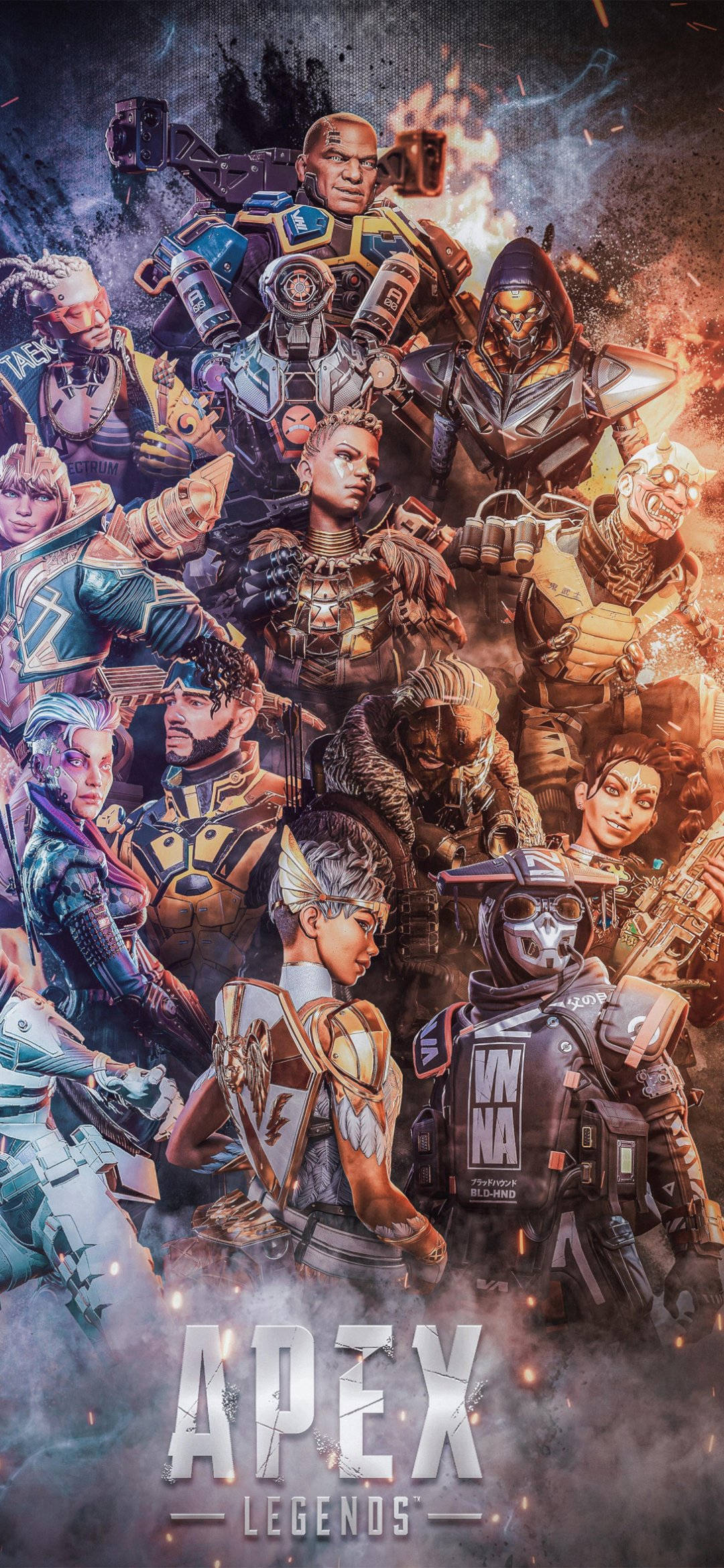 Apex Legends, combat gear, fiery explosions, Full HD Phone Wallpaper