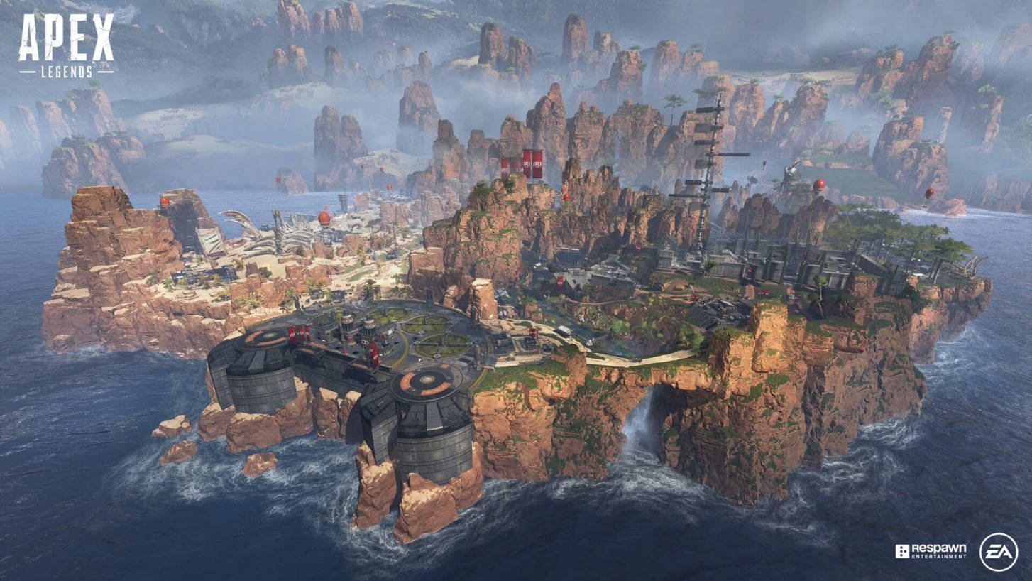 Apex Legends, futuristic city, misty rocky island, HD Desktop Wallpaper