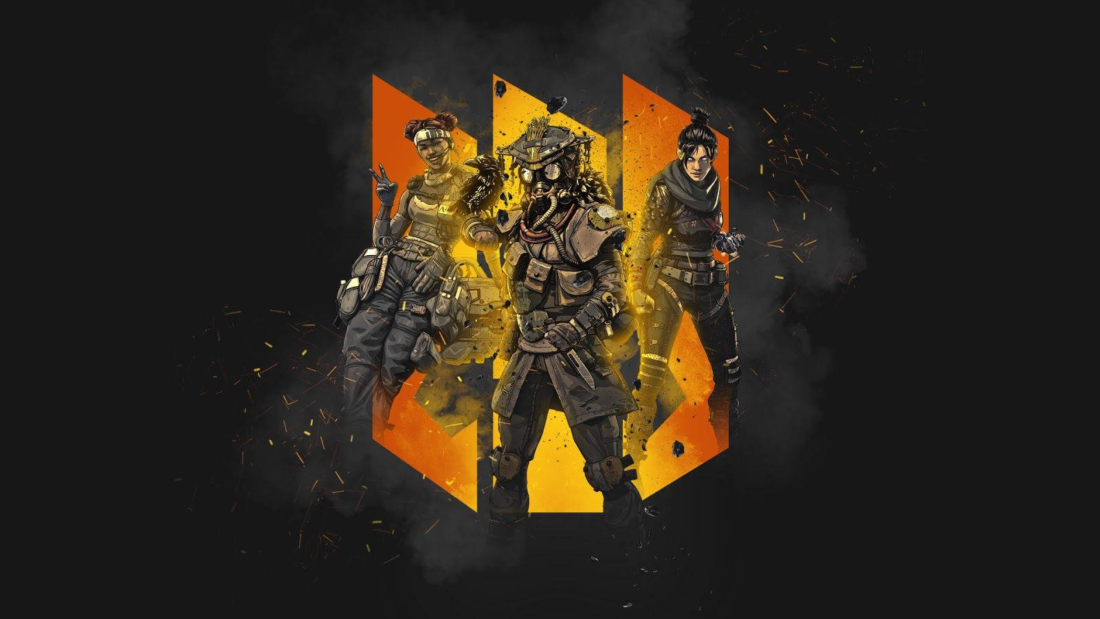 Apex Legends, armored warriors, glowing orange hexagonal emblem, HD Desktop Wallpaper