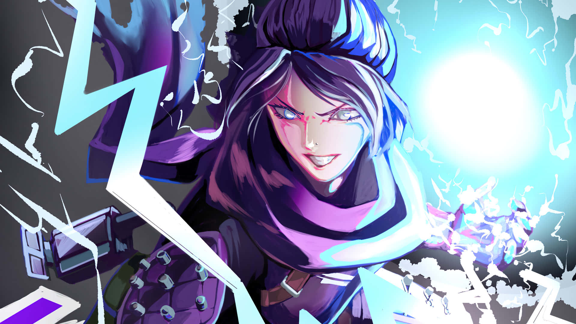 Apex Wraith, purple hair, glowing blue energy, Full HD Desktop Wallpaper