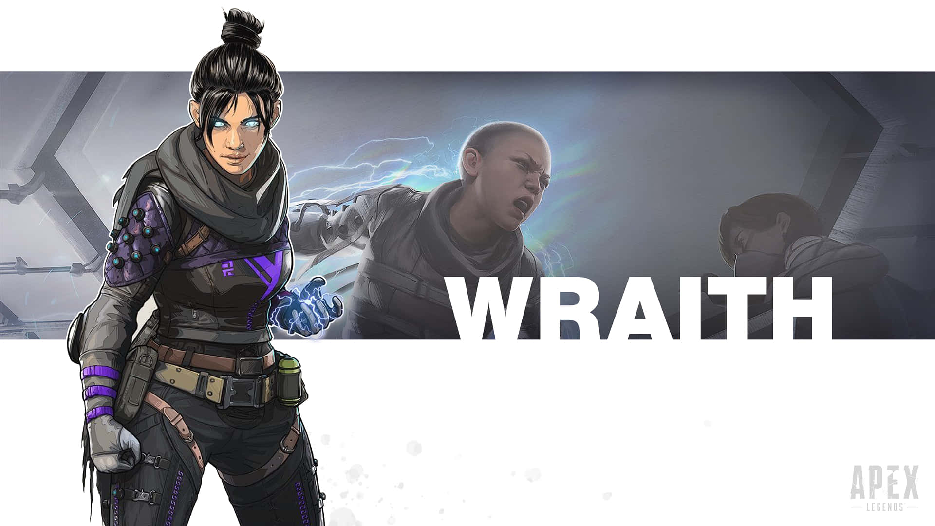 Apex Wraith, glowing blue eyes, purple accents, Full HD Desktop Wallpaper