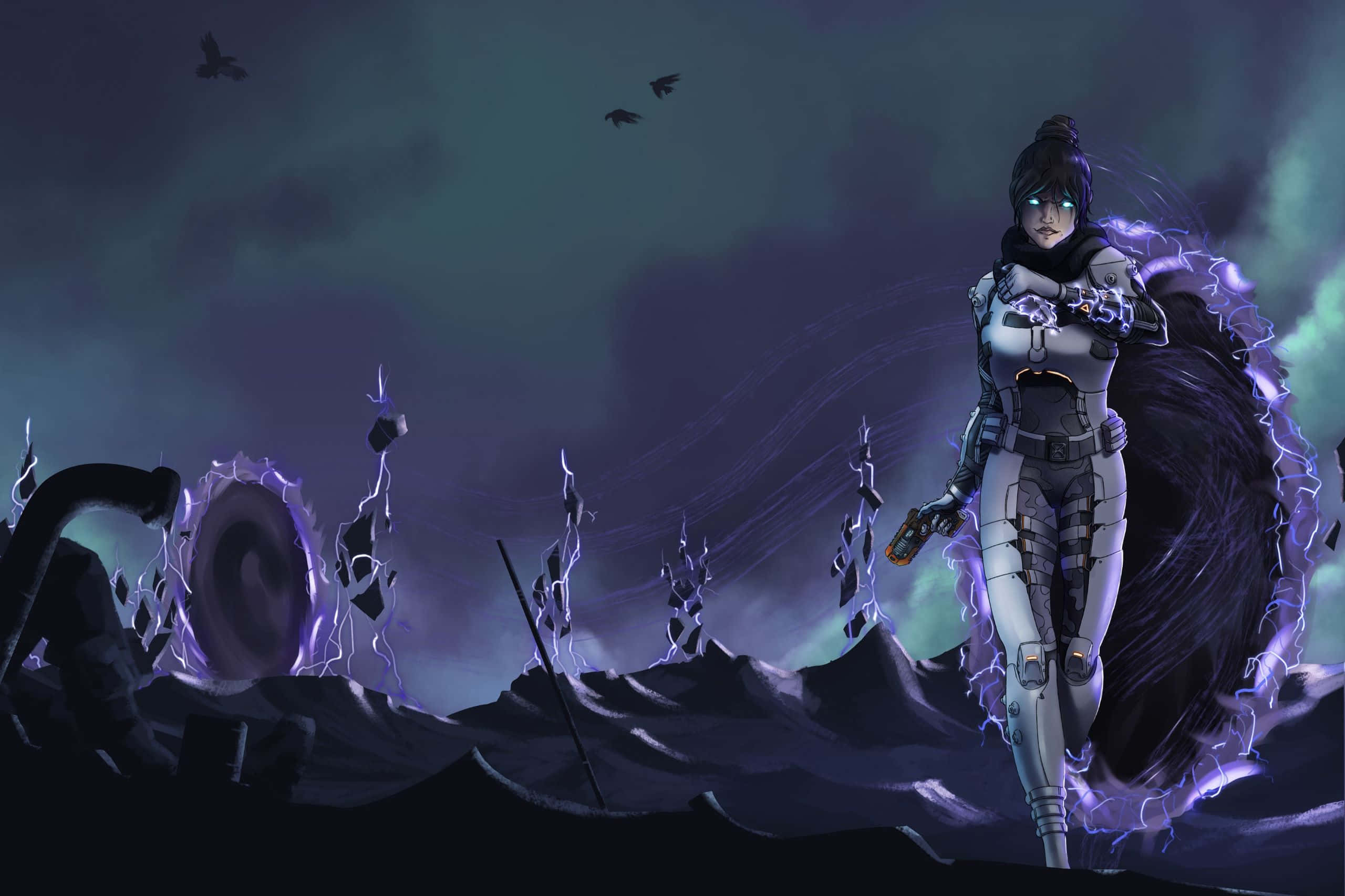Apex Wraith, cyberpunk warrior, glowing eyes, 2K Desktop Wallpaper
