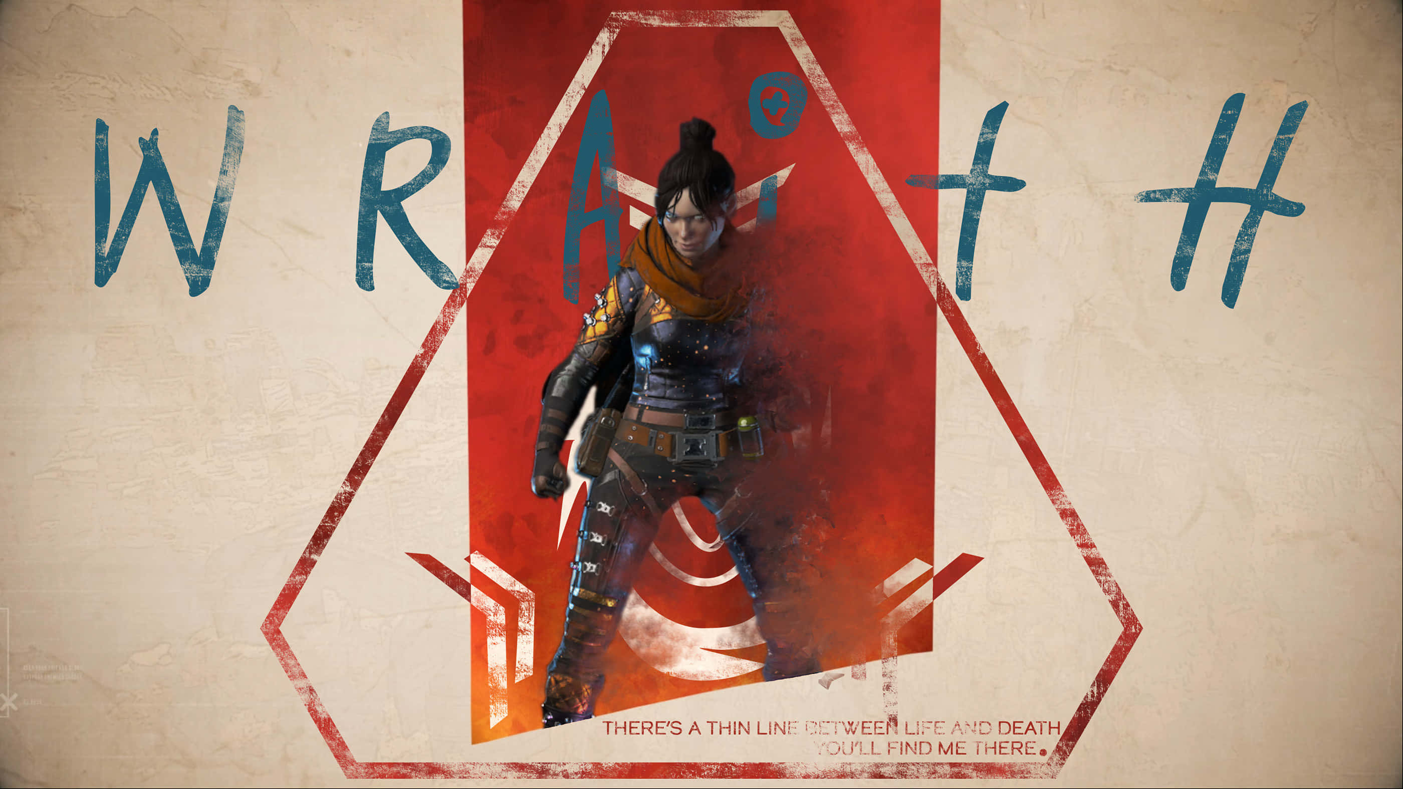 Apex Wraith, red hexagon, weathered beige background, 2K Desktop Wallpaper