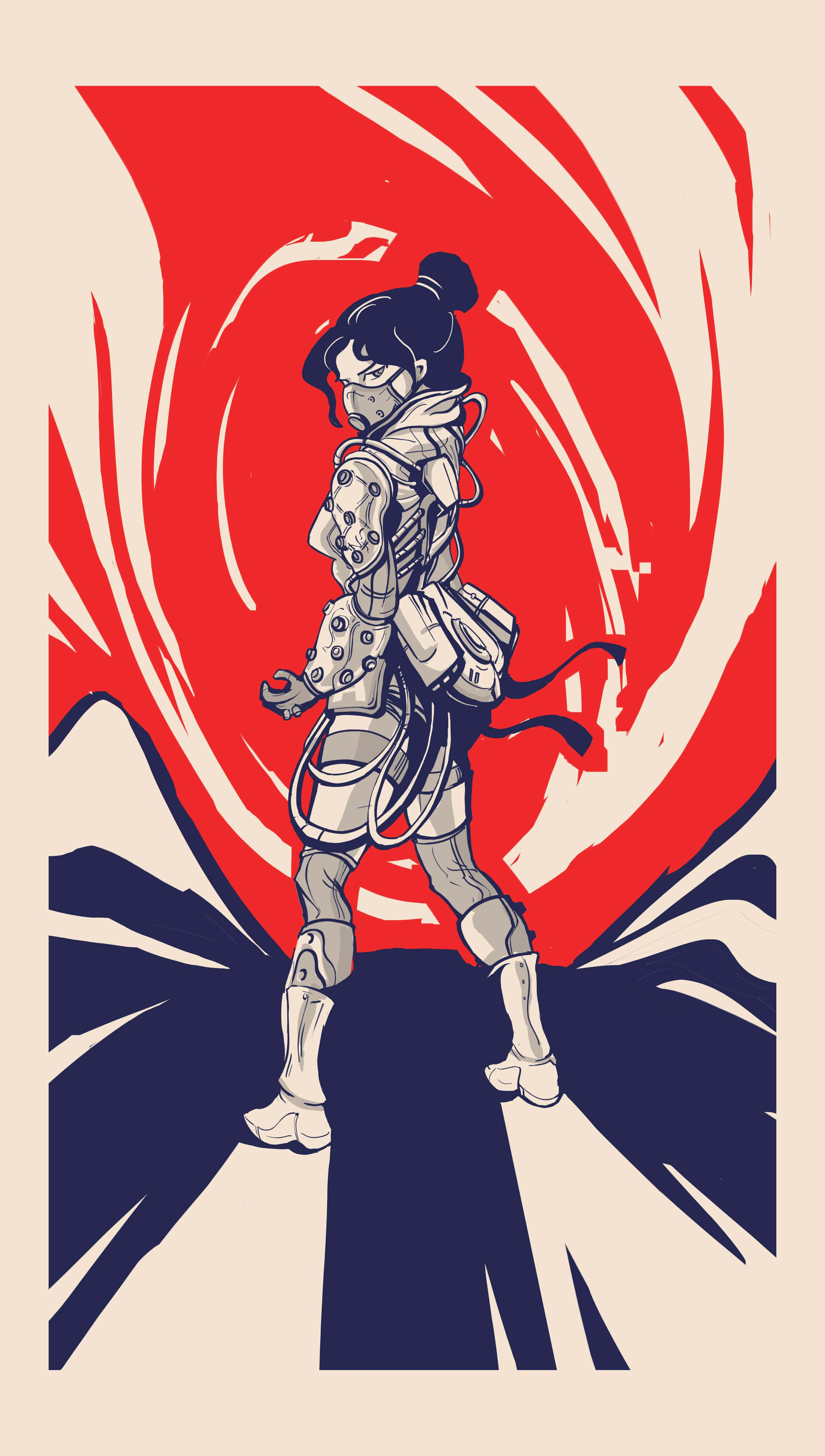 Apex Wraith, red and navy background, stylized warrior, 4K Phone Wallpaper