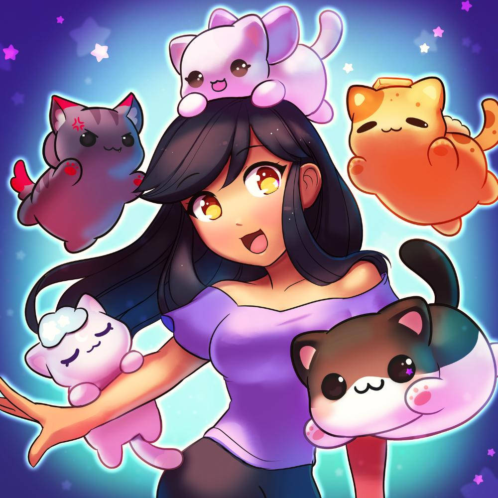 Aphmau, five cats, glowing eyes, SD Desktop Wallpaper