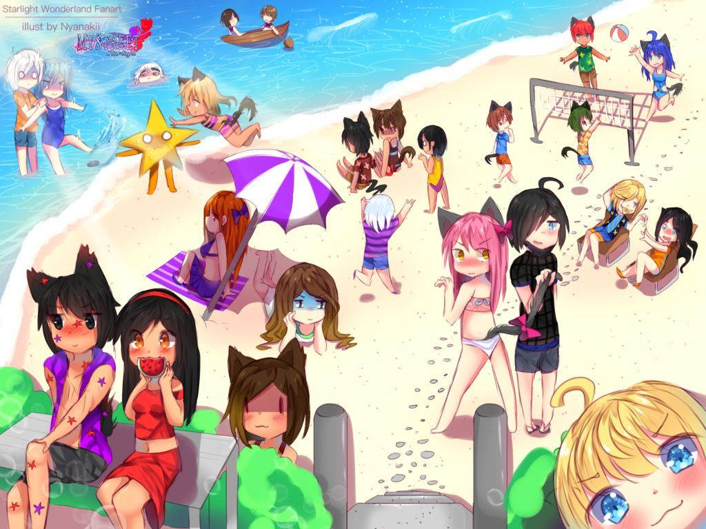 Aphmau, friends, beach, SD Desktop Wallpaper