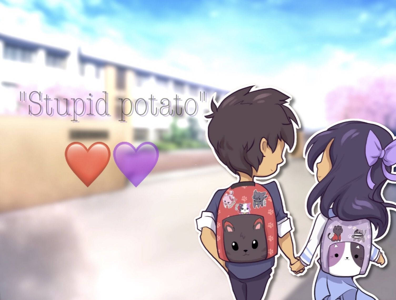Aphmau, anime-style teens, cherry blossoms, HD Desktop Wallpaper