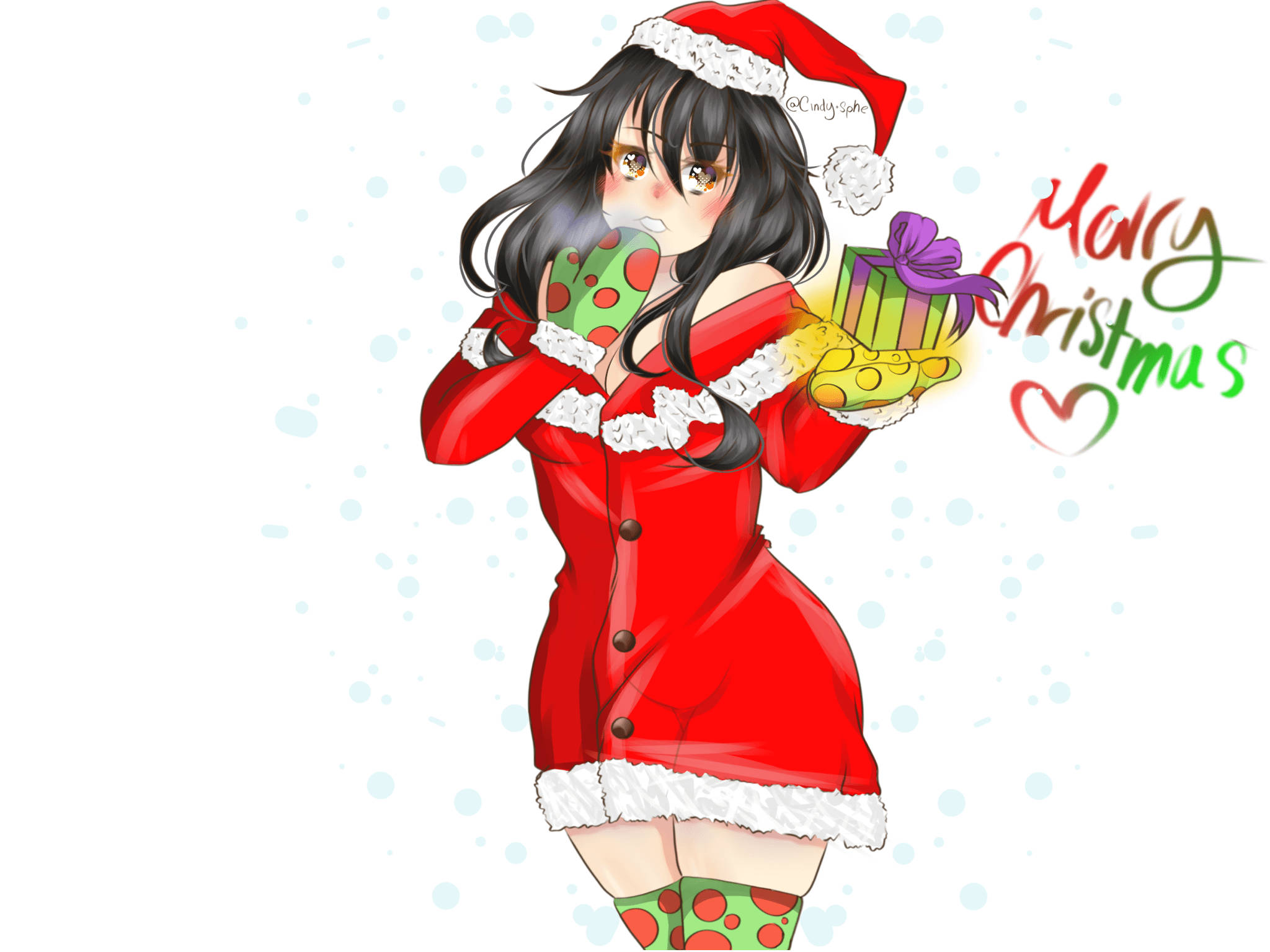 Aphmau, Merry Christmas, red Santa outfit, Full HD Desktop Wallpaper
