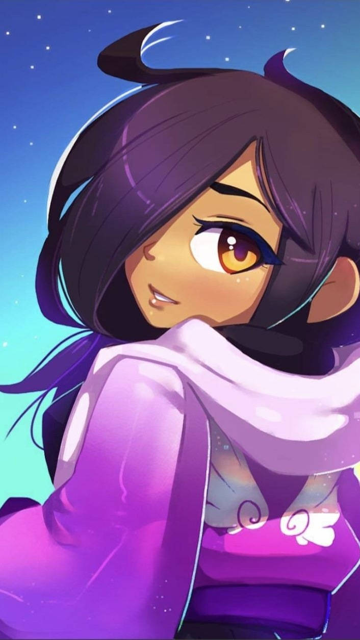 Aphmau, purple sweatshirt, starry twilight sky, SD Phone Wallpaper