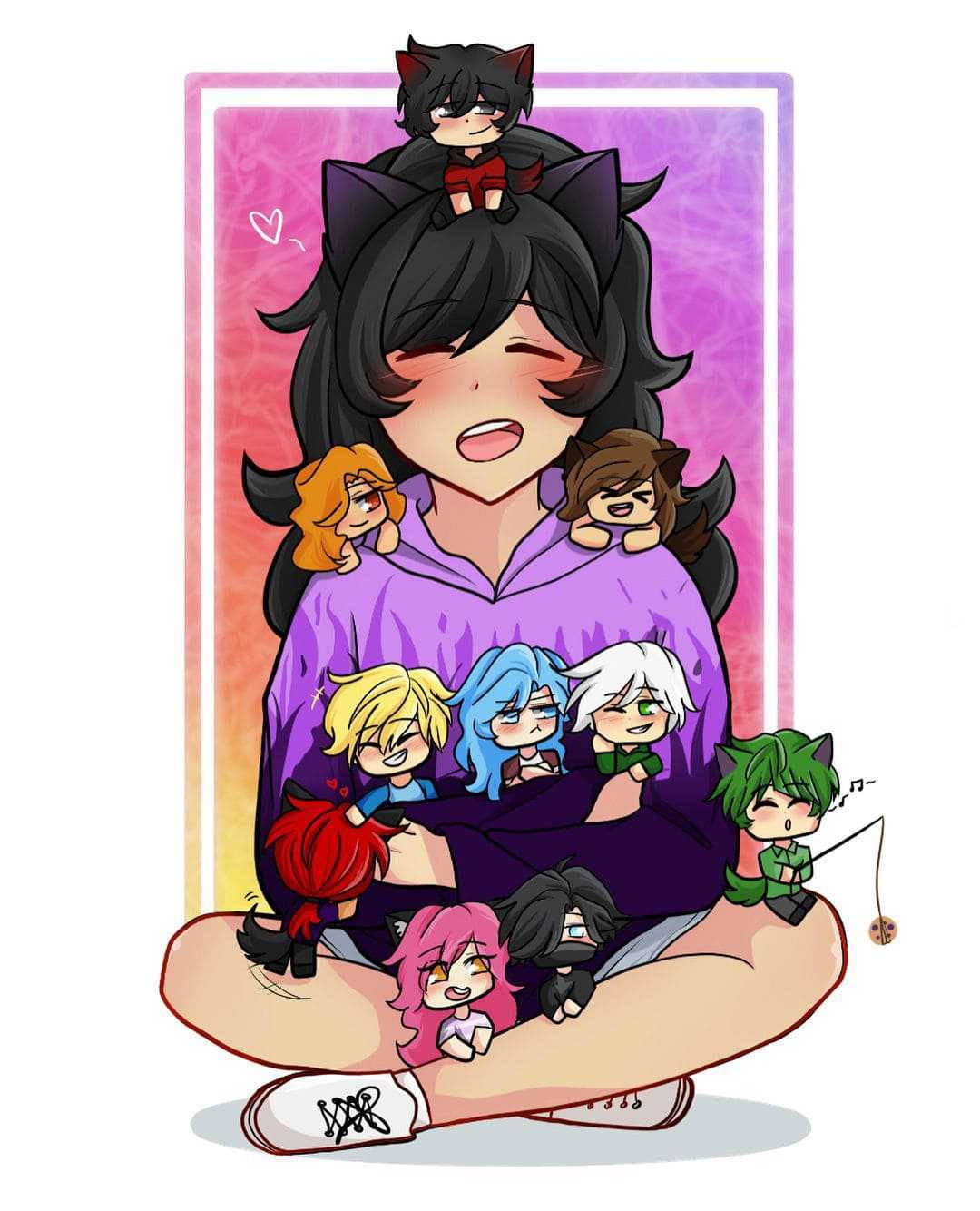 Aphmau, chibi anime girl, black cat ears, HD Phone Wallpaper