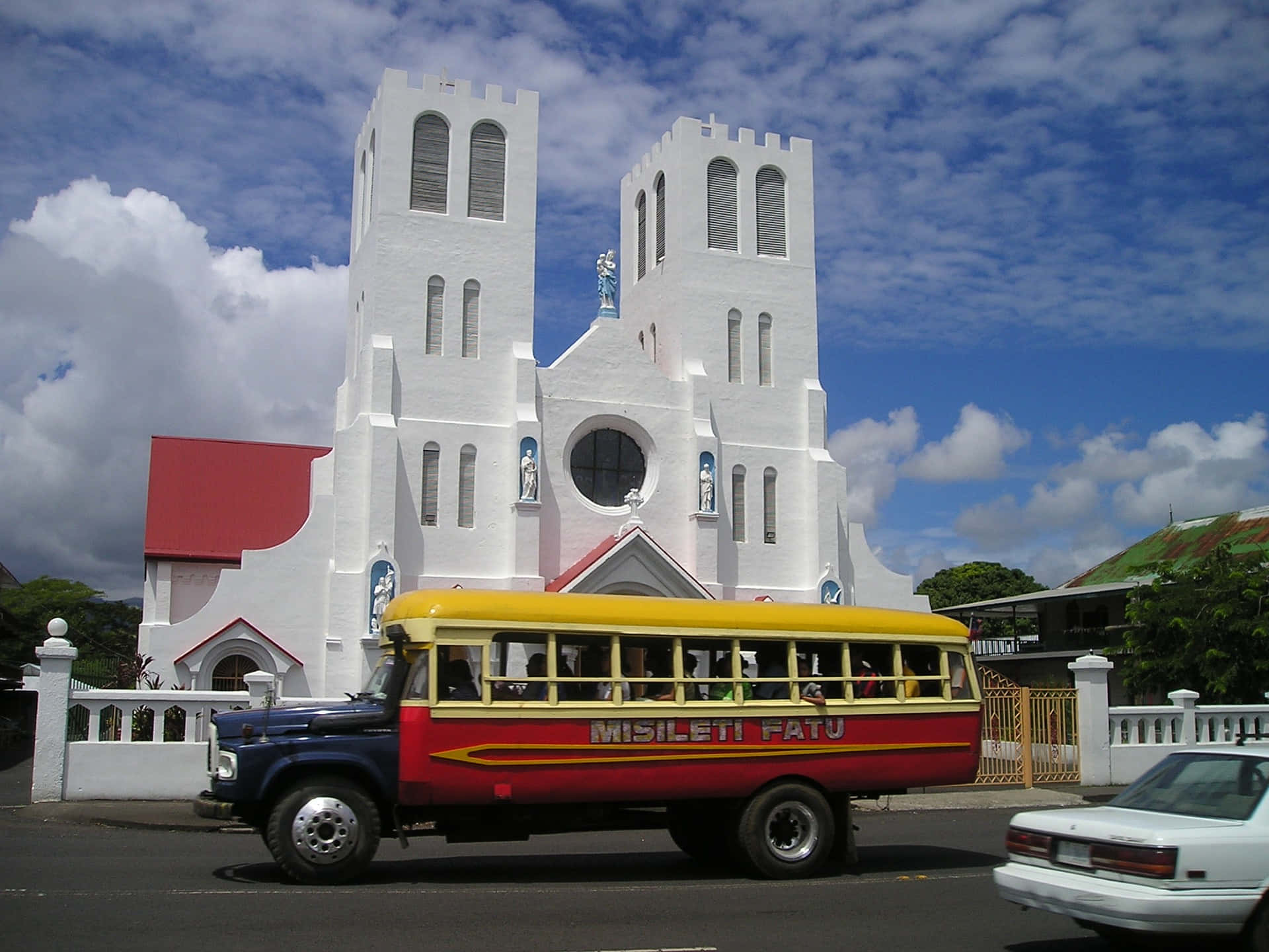 white church, twin towers, bright blue sky, Full HD Desktop Wallpaper