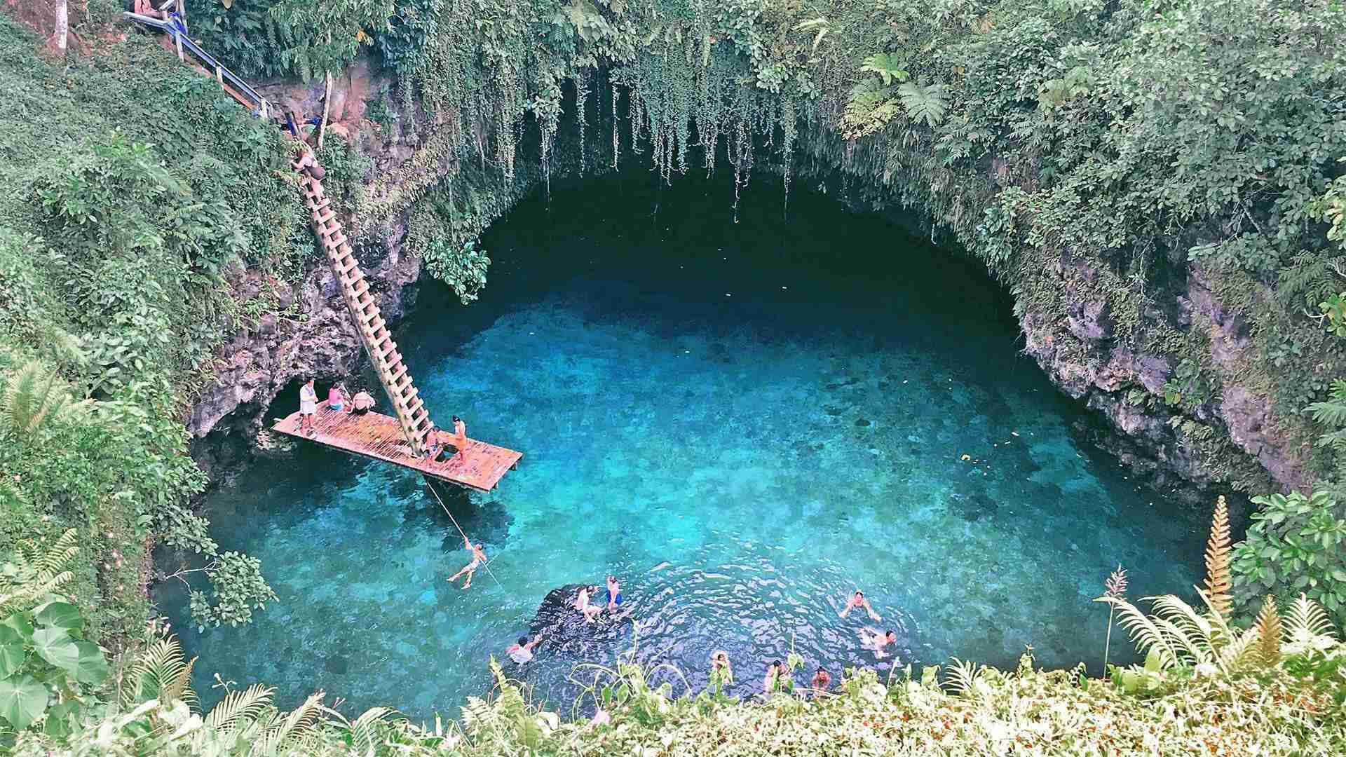 underground river, Apia, turquoise natural pool, Full HD Desktop Wallpaper
