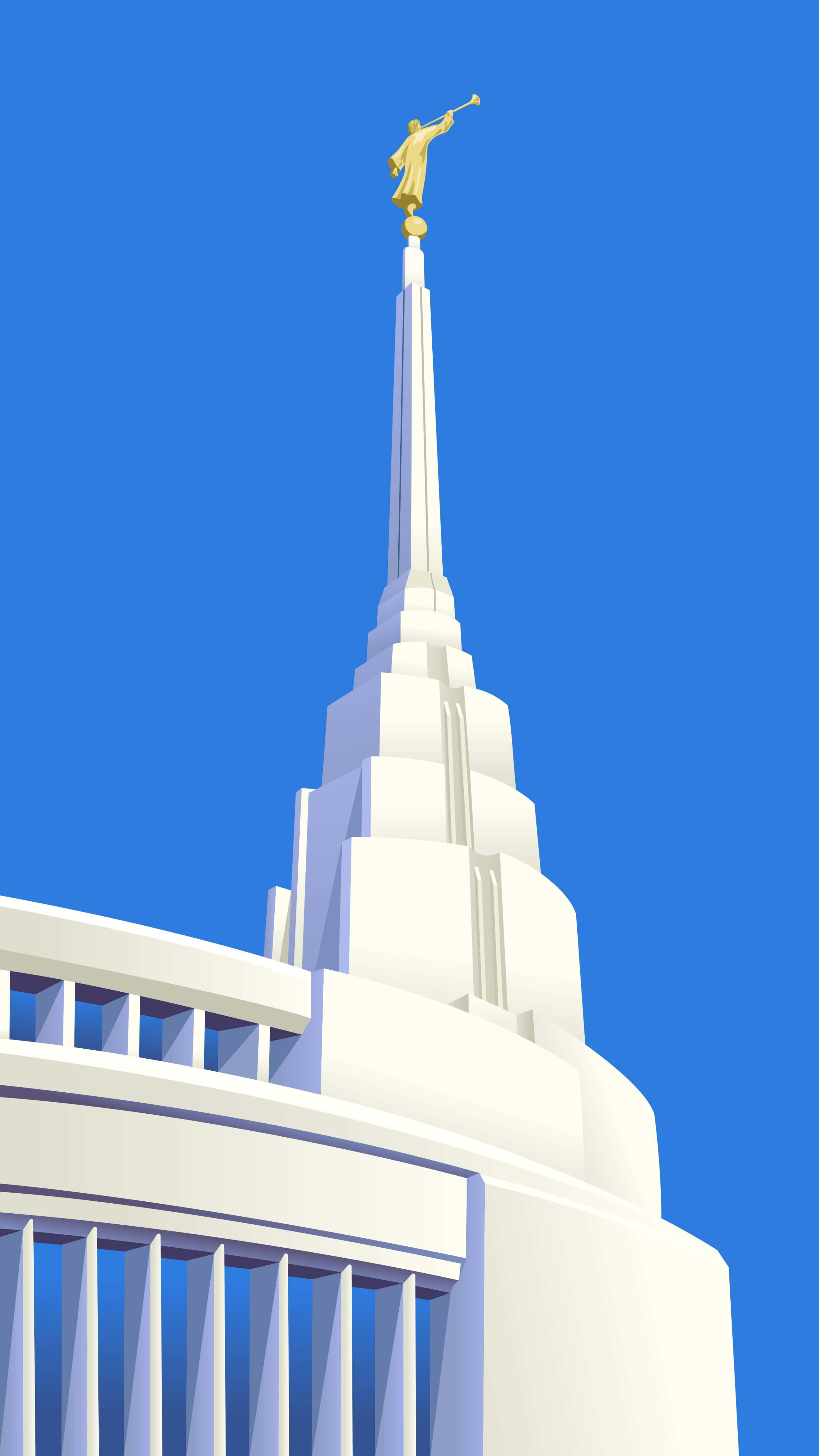 Apia, white temple, golden statue, 4K Phone Wallpaper