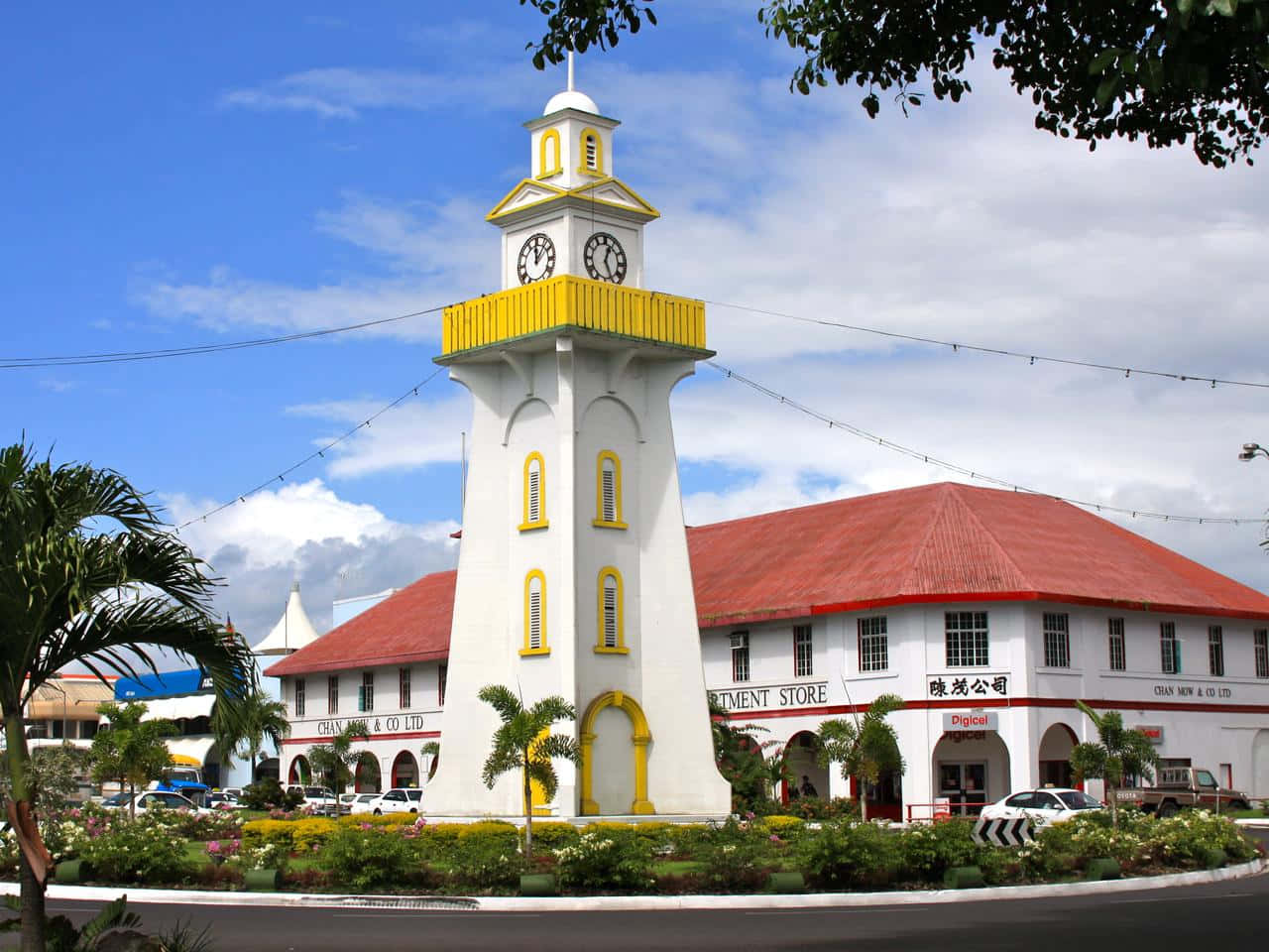 Apia, town clock tower, white clock tower, HD Desktop Wallpaper