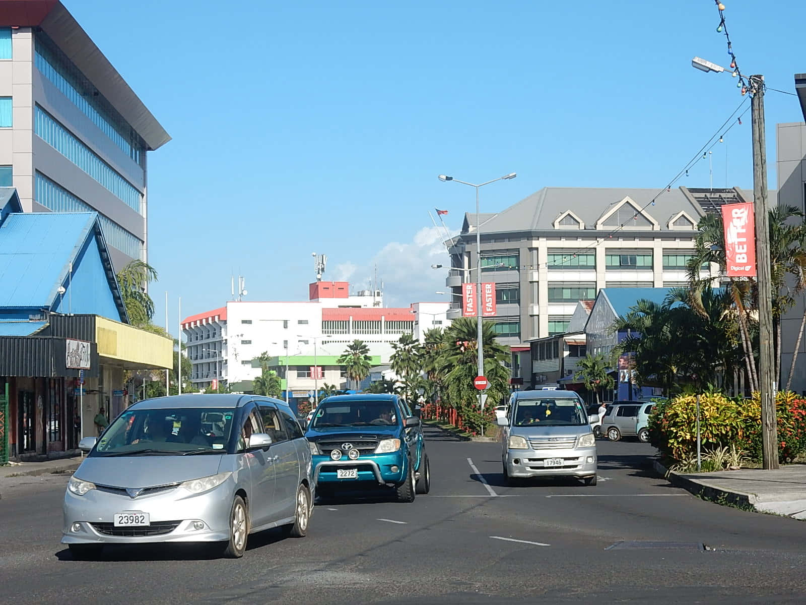 Apia, tropical urban street, modern buildings, HD Desktop Wallpaper