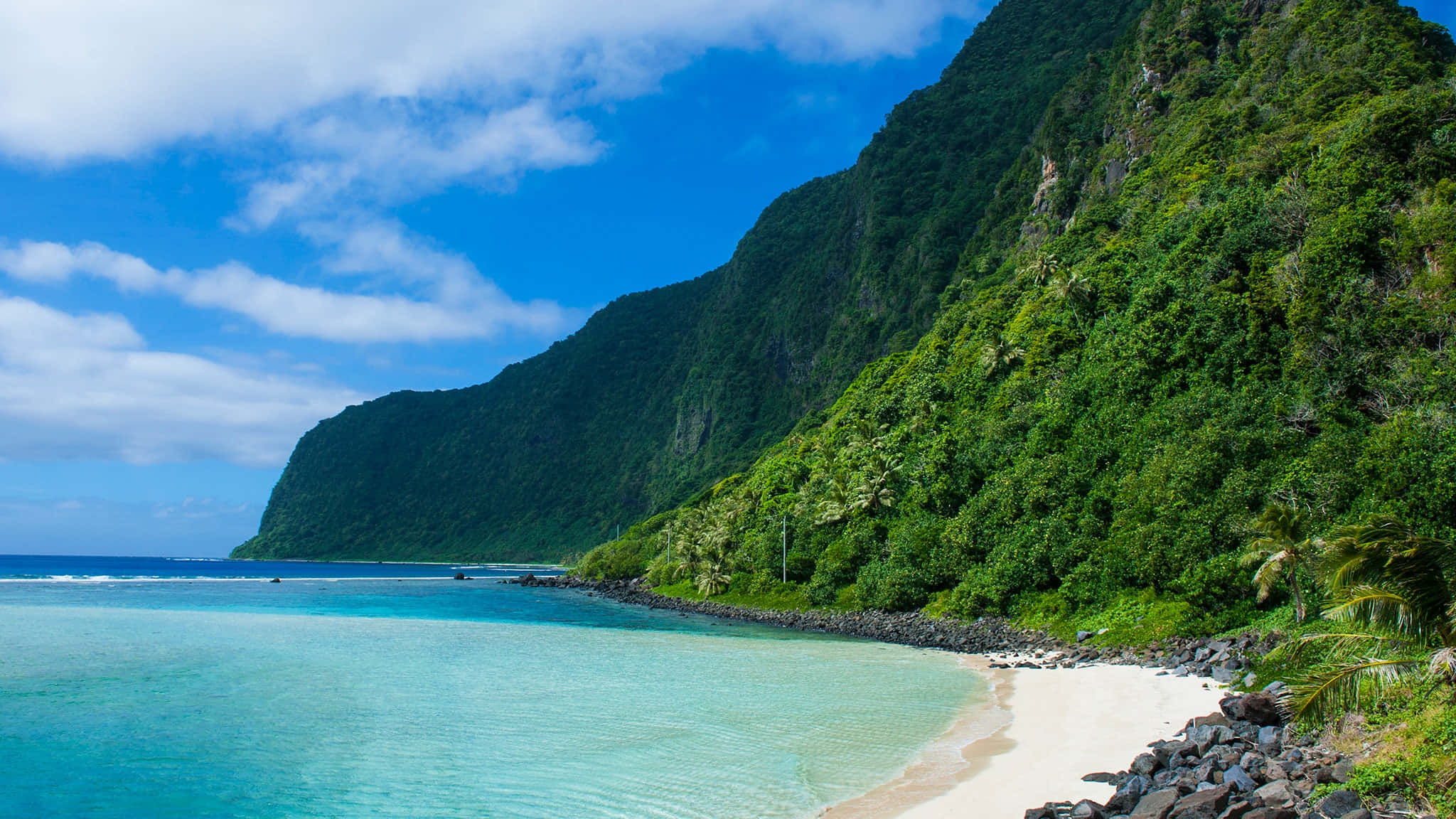 Apia, turquoise waters, lush green mountains, Full HD Desktop Wallpaper