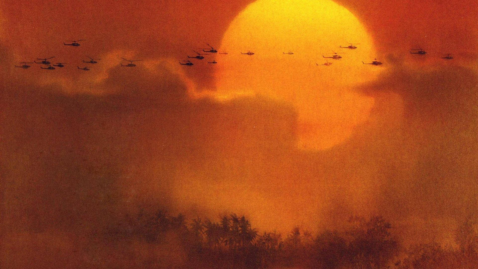 Apocalypse Now, orange sky, helicopters, Full HD Desktop Wallpaper